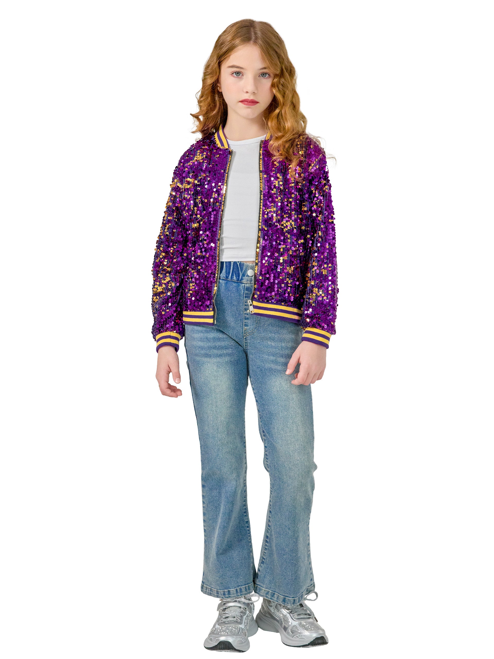 Girls Sequin Jacket Long Sleeve Kids Bomber Coats