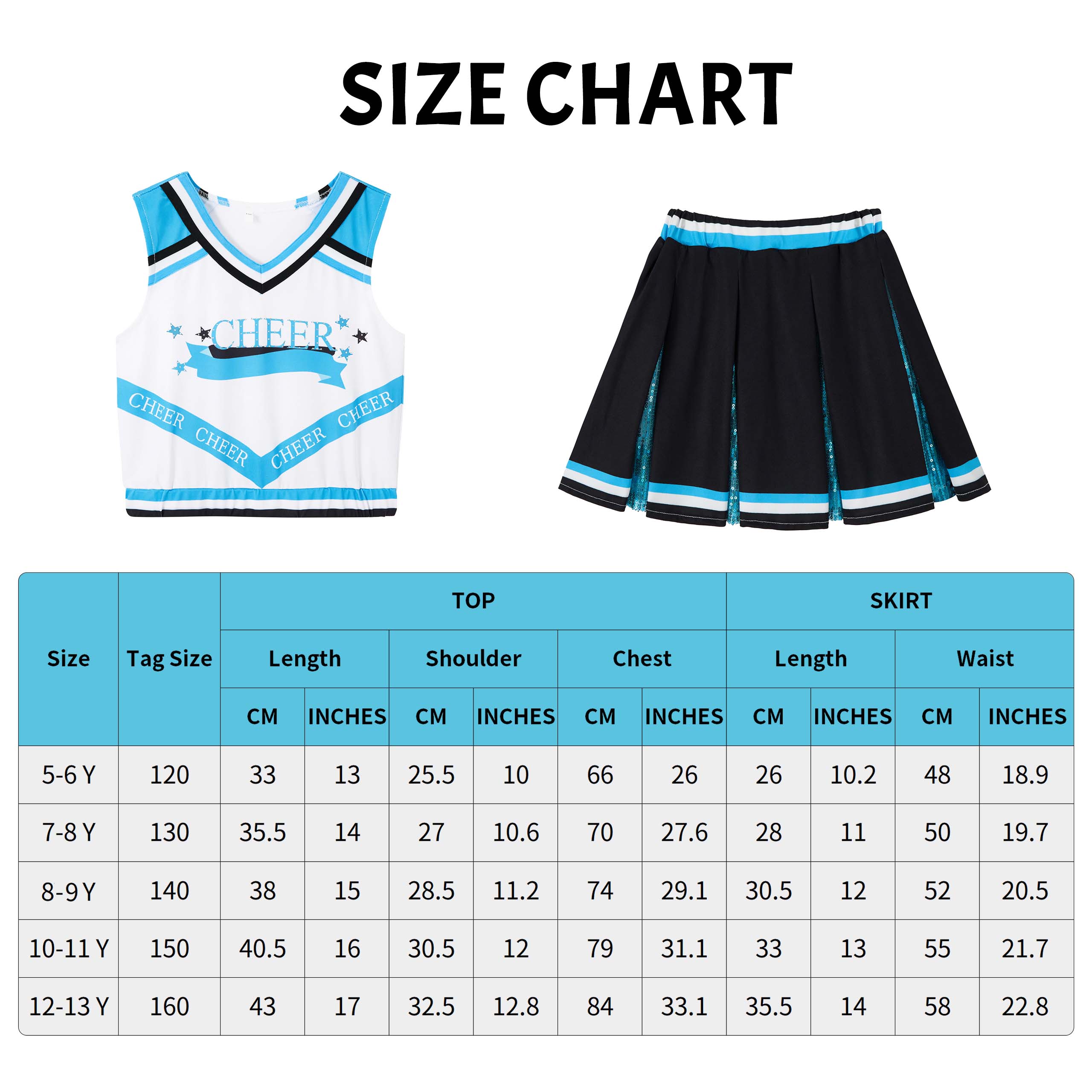 Girls Cheerleader Costumes Kids Halloween Costume Glitter Cheerleading Uniform