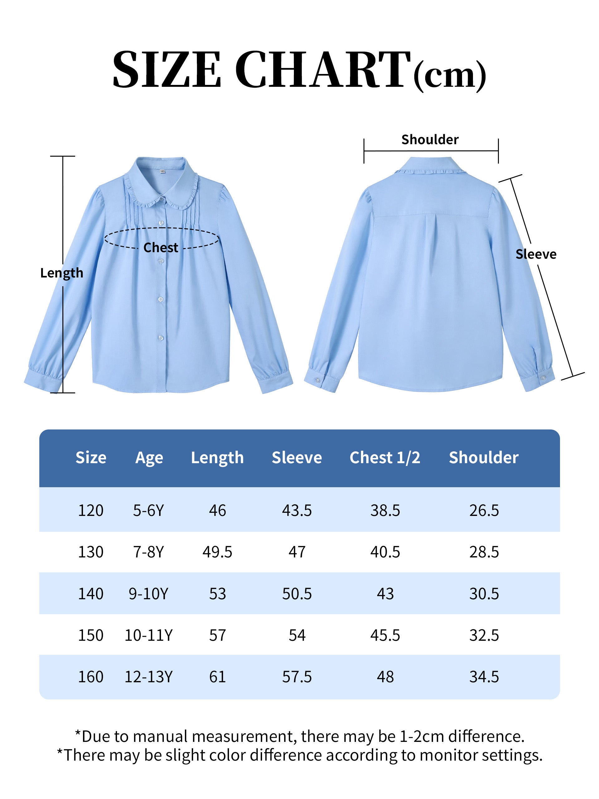 Girls Long Sleeve Uniform Shirt Blouse with Peter Pan Collar
