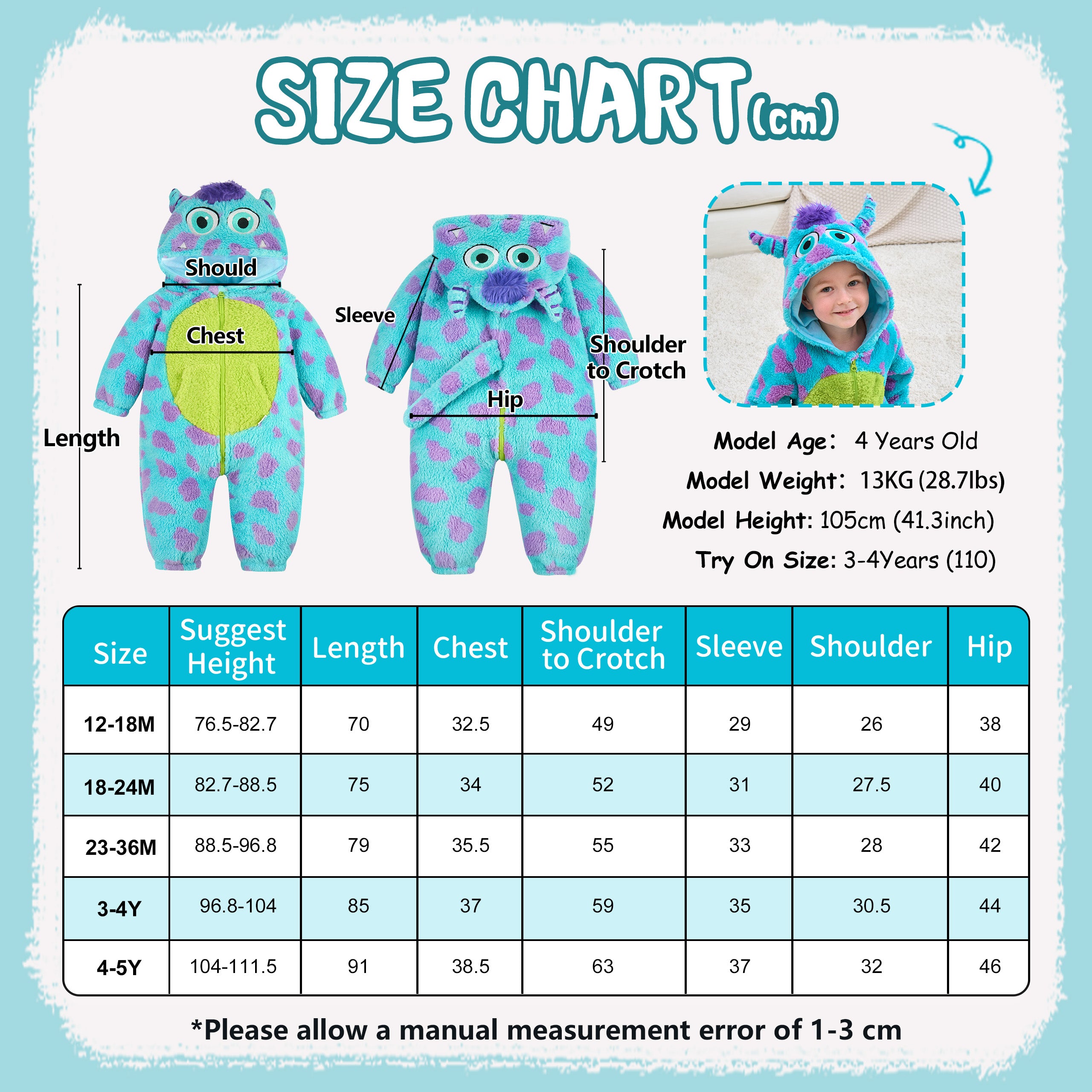 Baby Toddler Animal Costume Cute Fleece Warm Onesie