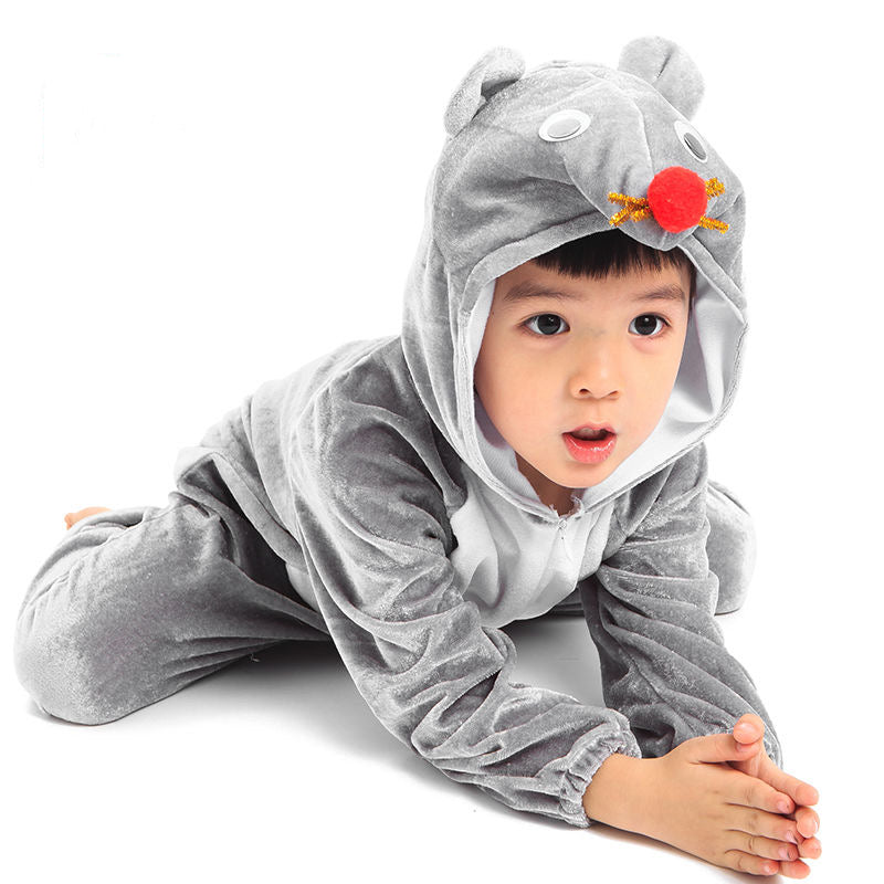 LOLANATA Kid's Gray Mouse Animal Cosplay Costume Long Sleeve Fleece Romper