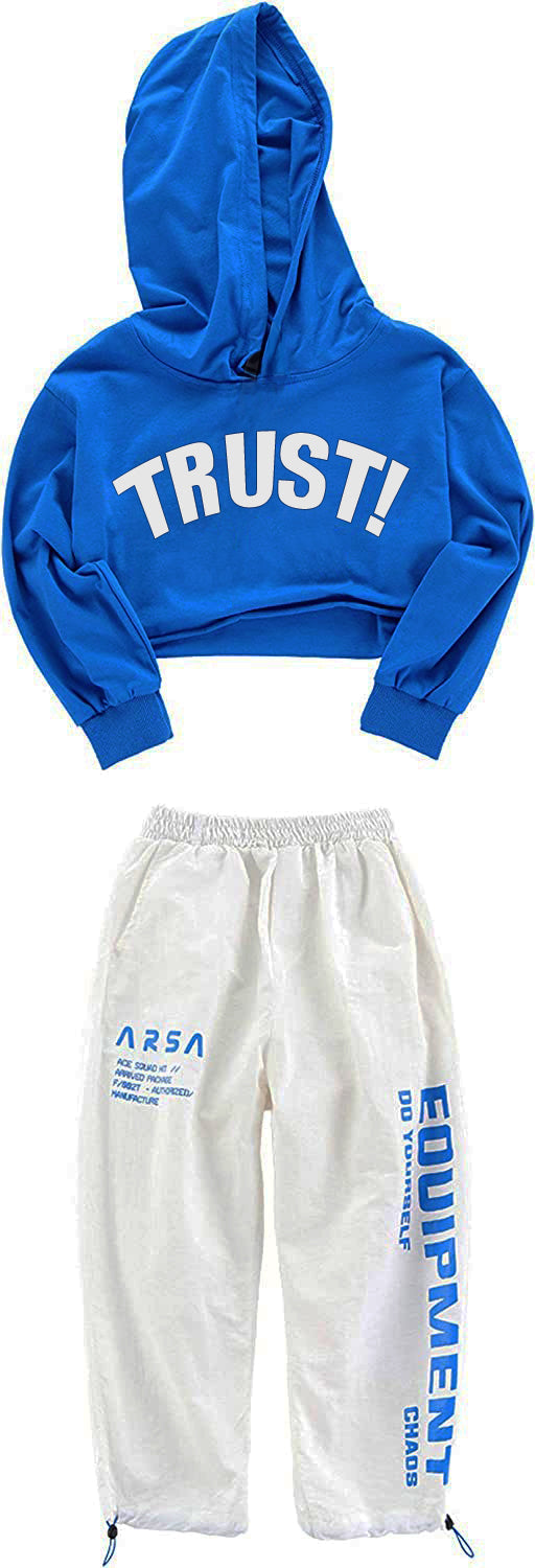 [VIP]Girls Hip Hop Cropped Hoodie Joggers Party Clothes Set