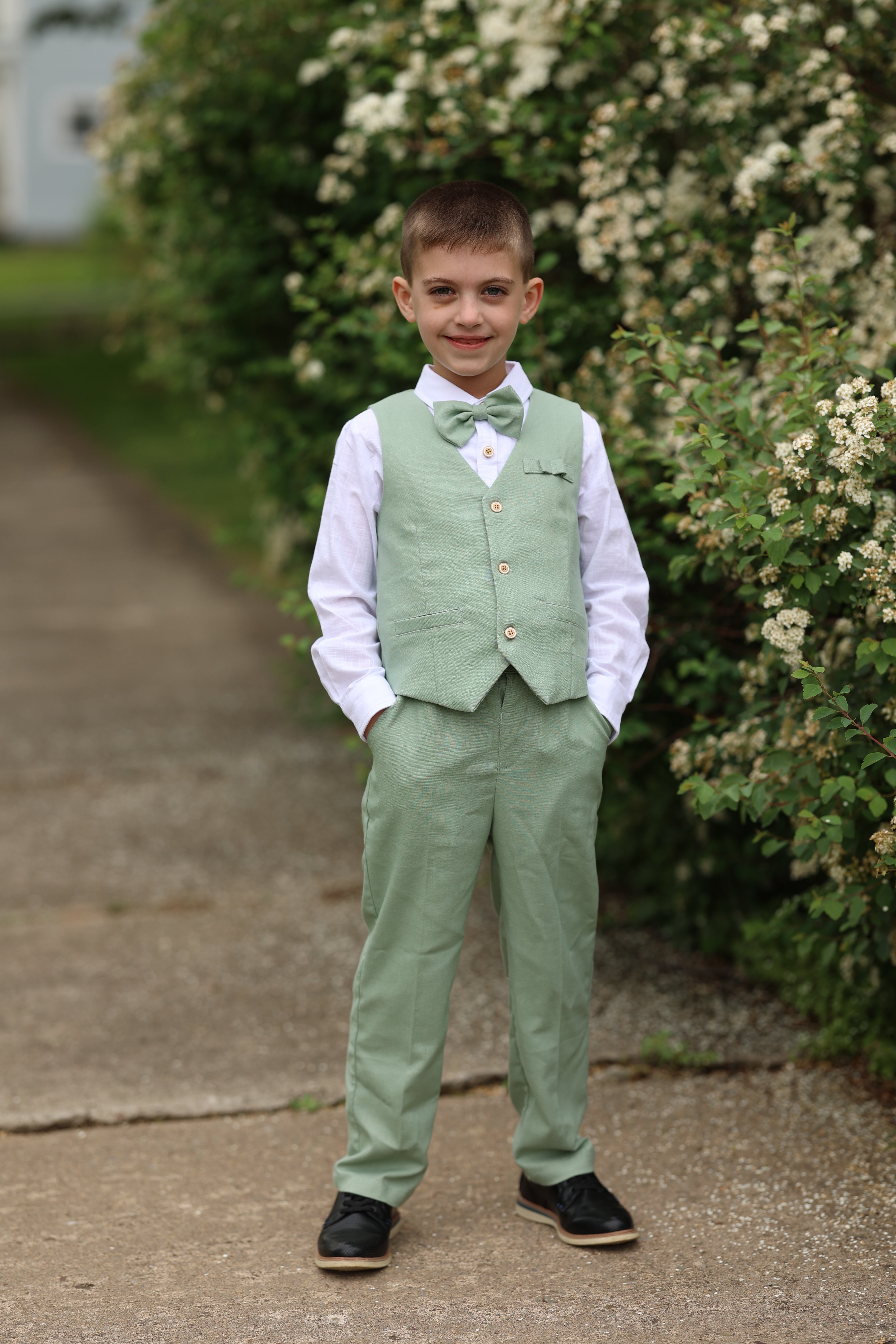 Boys Linen Suit Dress Clothes Kids Graduation Wedding Outfit