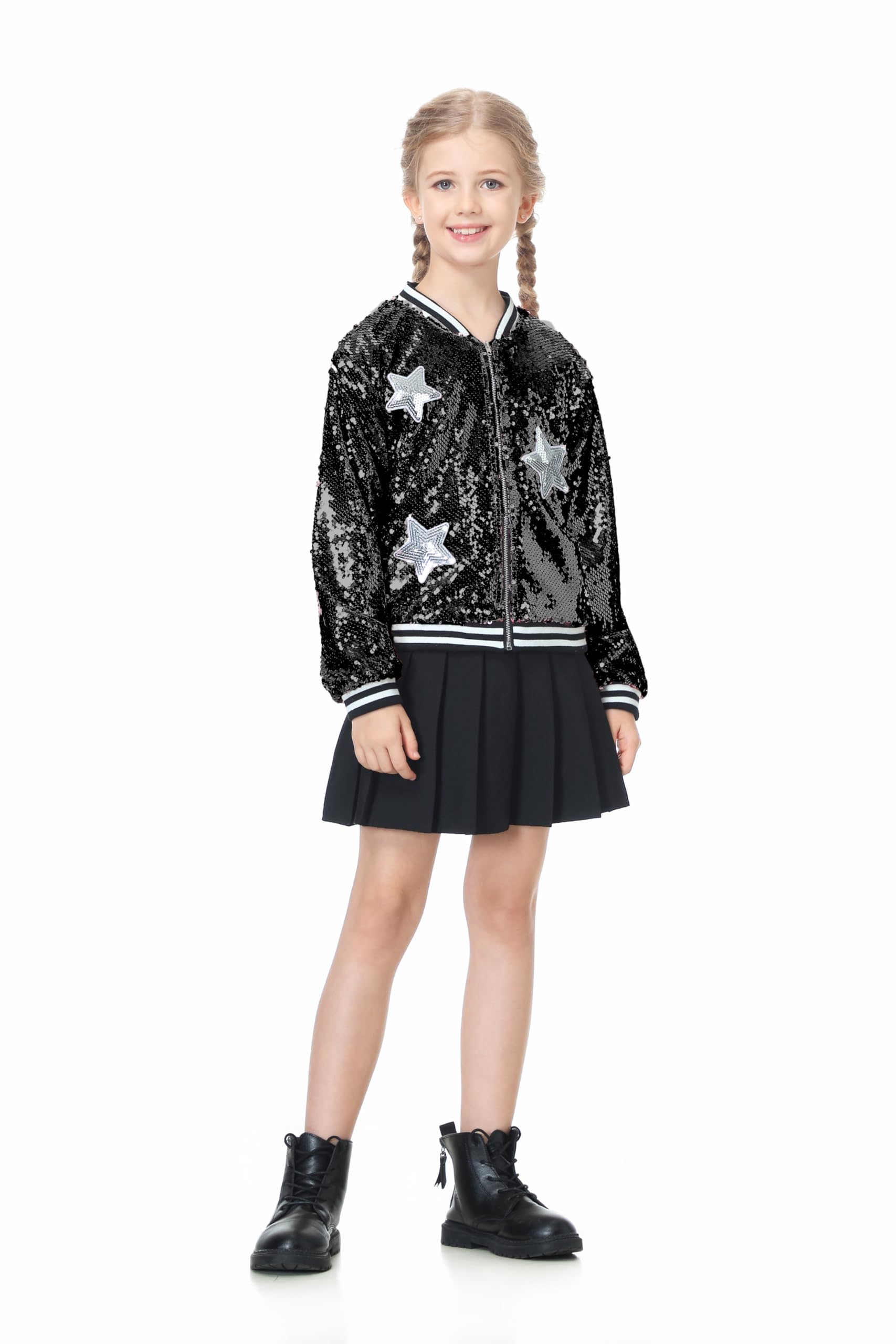 Girls Sequin Jacket Long Sleeve Kids Bomber Coats