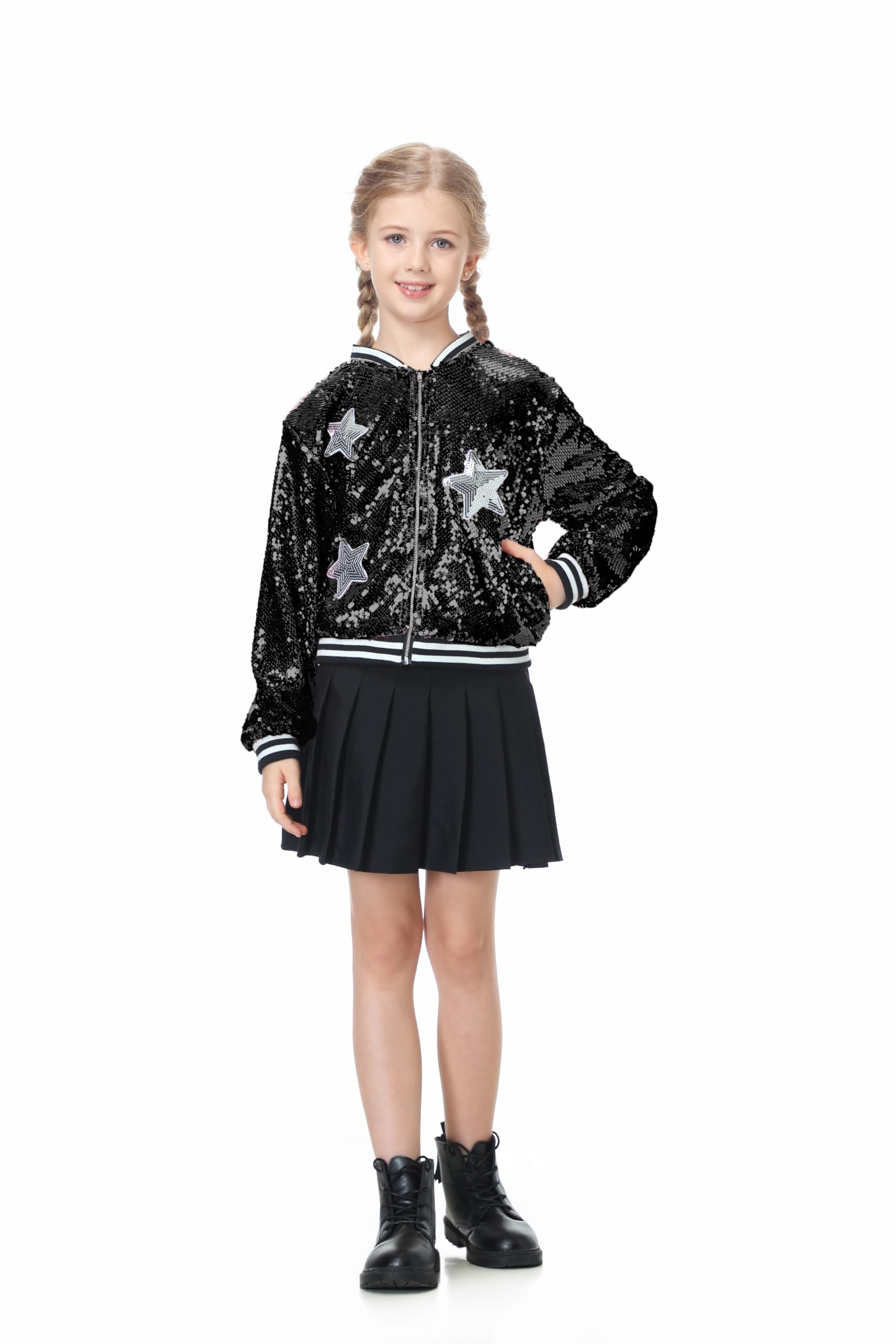 Girls Sequin Jacket Long Sleeve Kids Bomber Coats