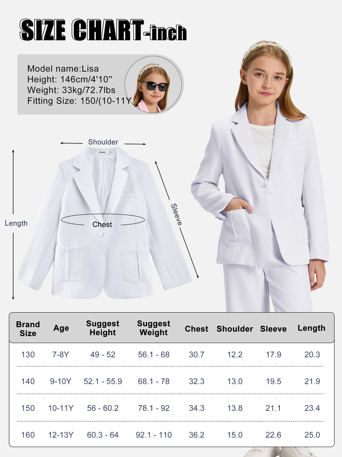 Girls Blazer Kids Lapel Suit Jacket Long Sleeve Coat