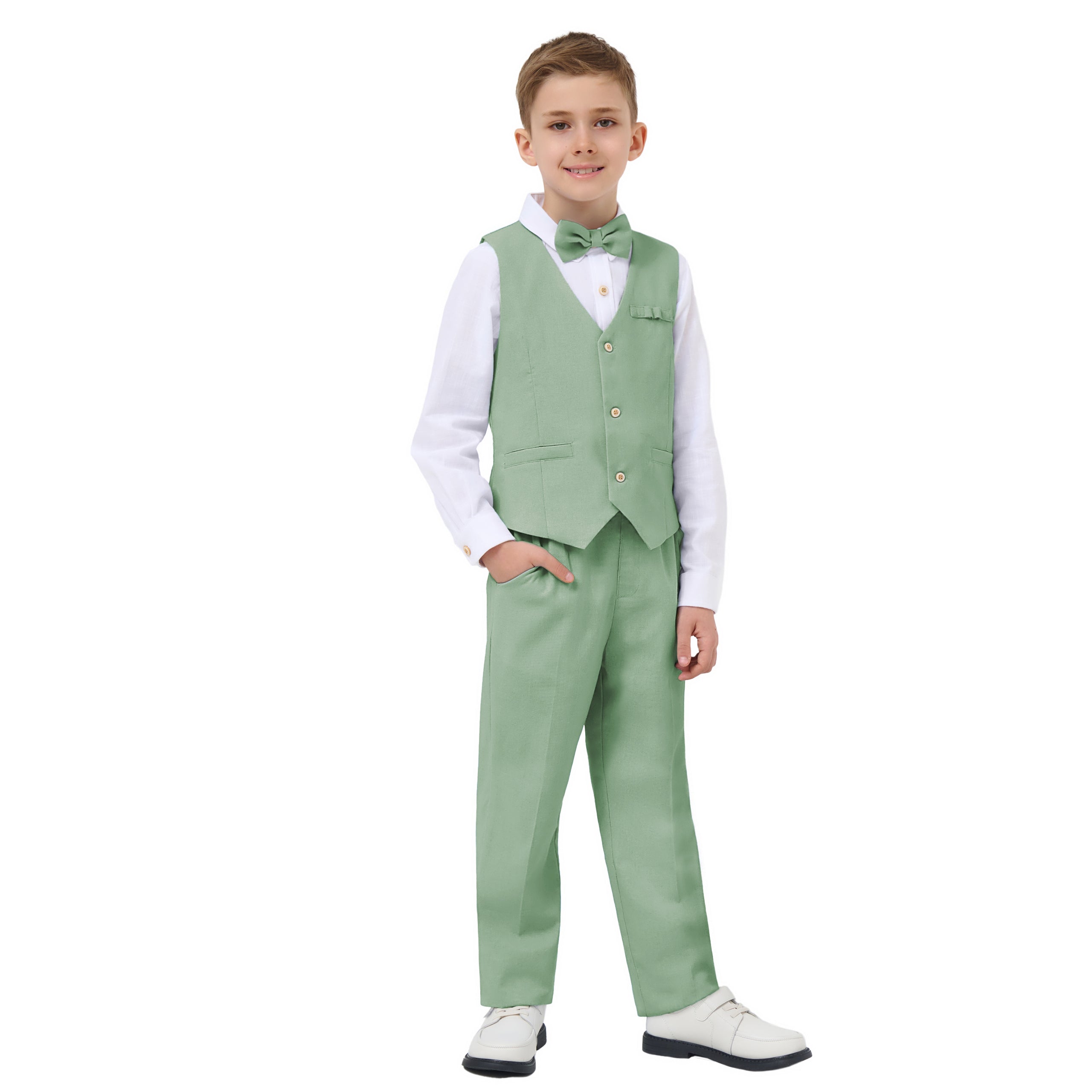 Boys Linen Suit Dress Clothes Kids Graduation Wedding Outfit