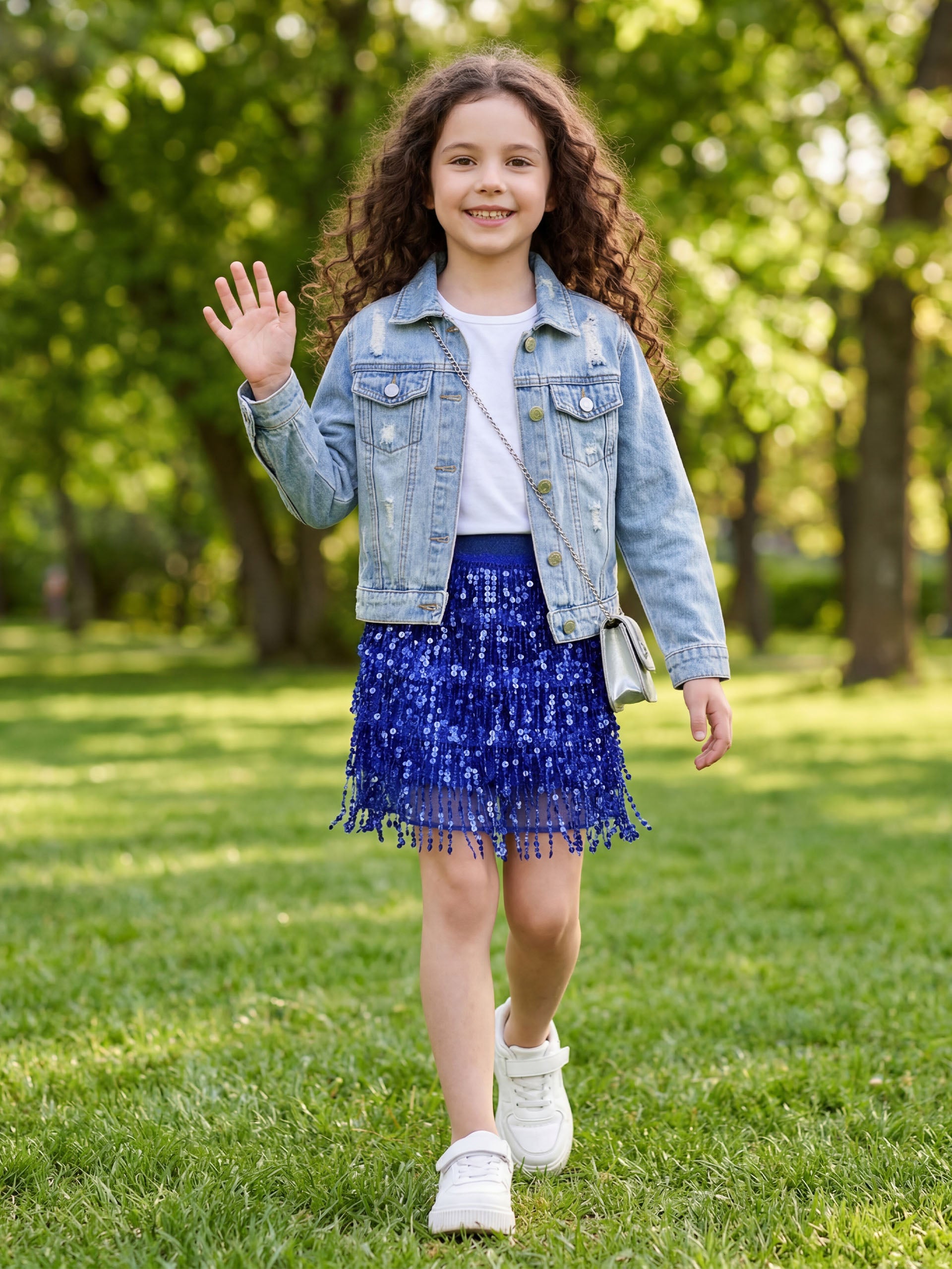 Girls Sequin Fringe Skirts Sparkle