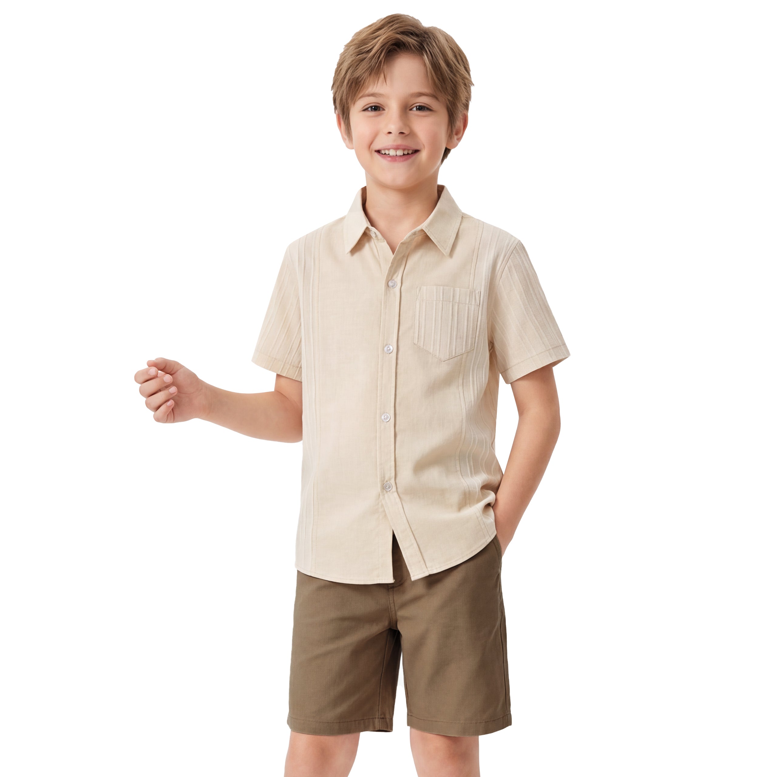 Boys Linen Shirt Short Sleeve Guayabera Shirts