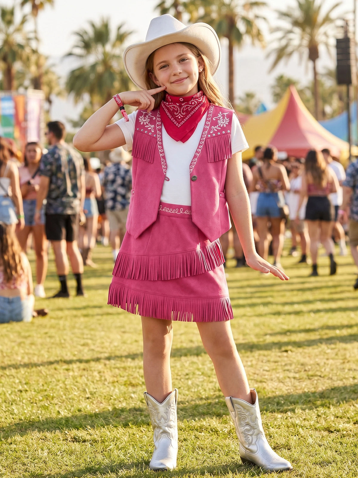 Cowgirl Outfits for Girls, Boho Western Fringe Vest Skirt 2Pcs Set