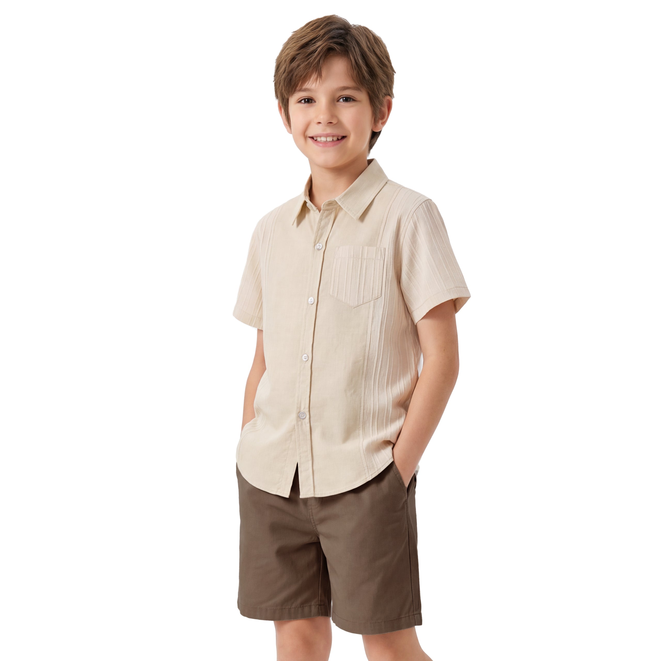 Boys Linen Shirt Short Sleeve Guayabera Shirts