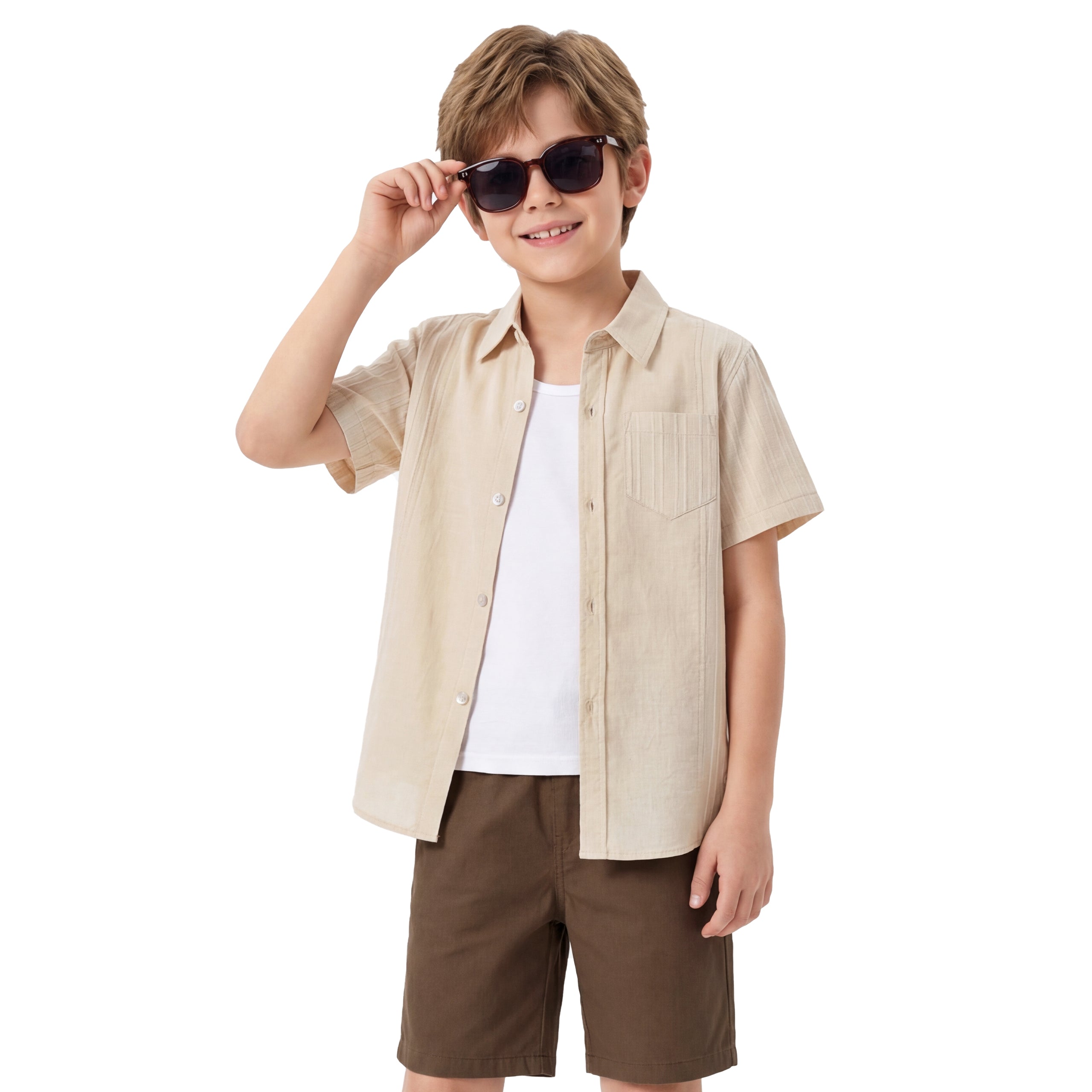 Boys Linen Shirt Short Sleeve Guayabera Shirts