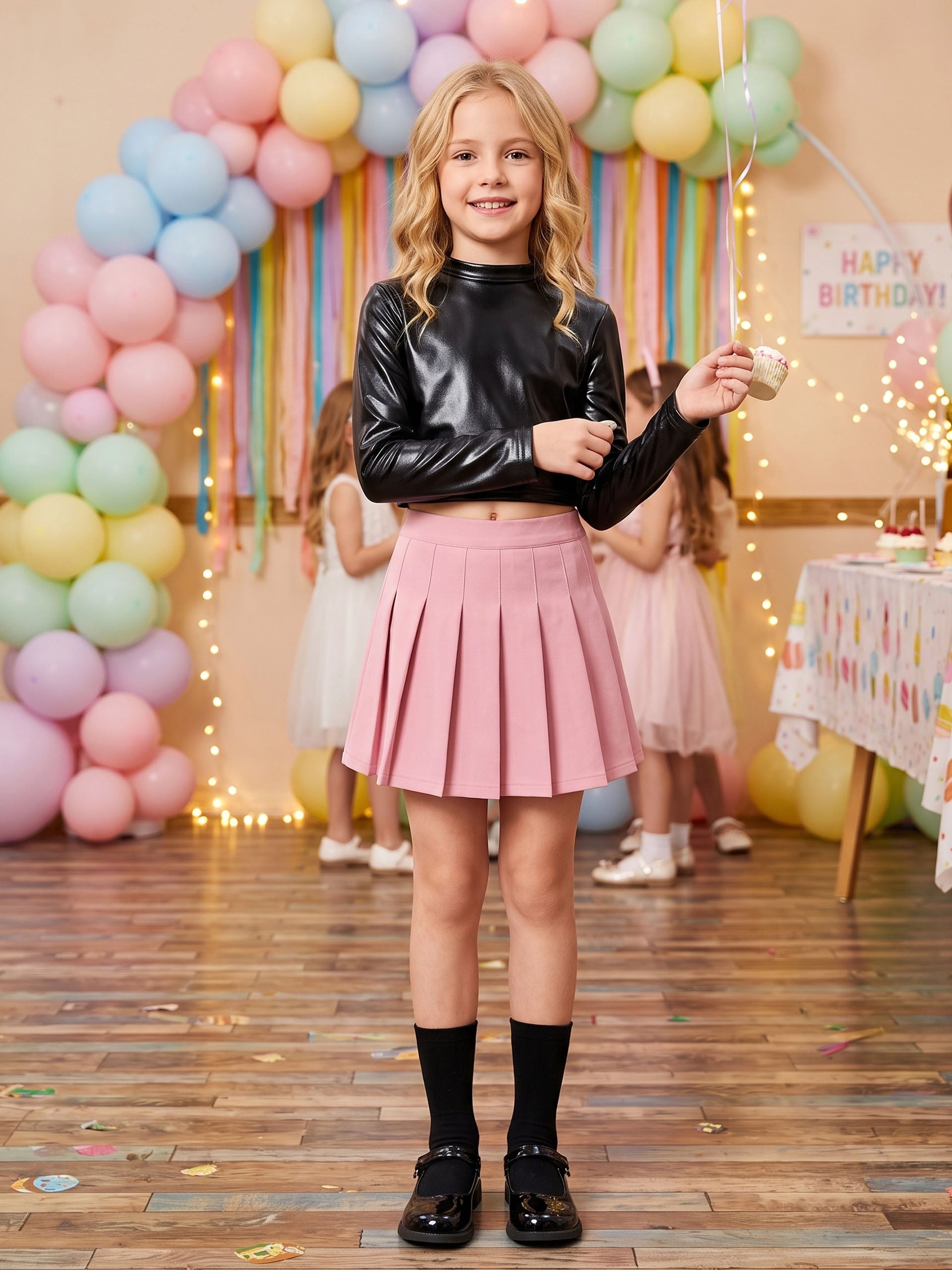 Metallic Dance Tops for Girls Long Sleeve Cropped Top