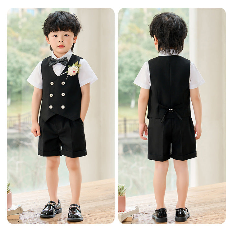 Summer Boys Suit, 4Pcs Kids Waistcoat Tuxedo Wedding Ring Bearer Outfit