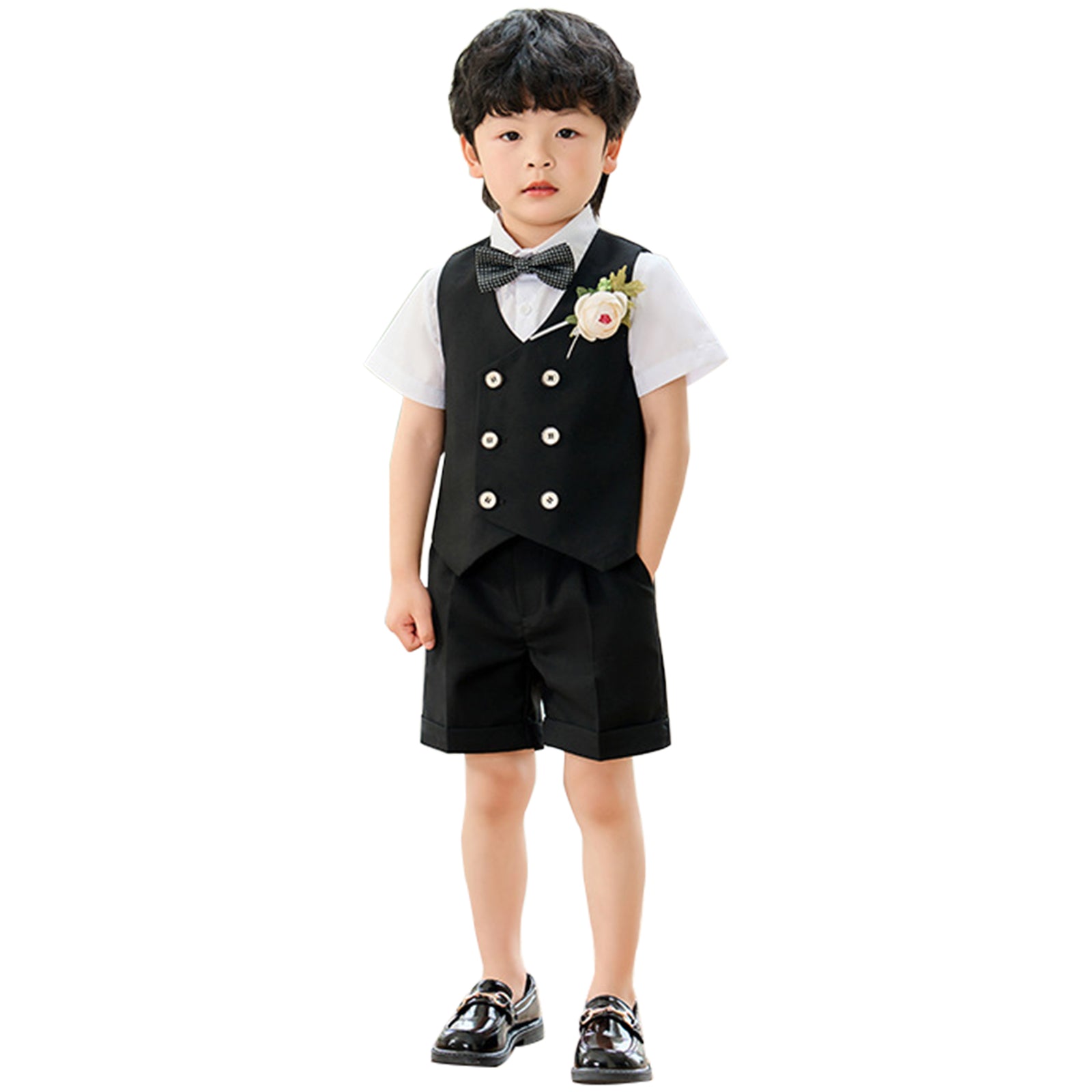 Summer Boys Suit, 4Pcs Kids Waistcoat Tuxedo Wedding Ring Bearer Outfit