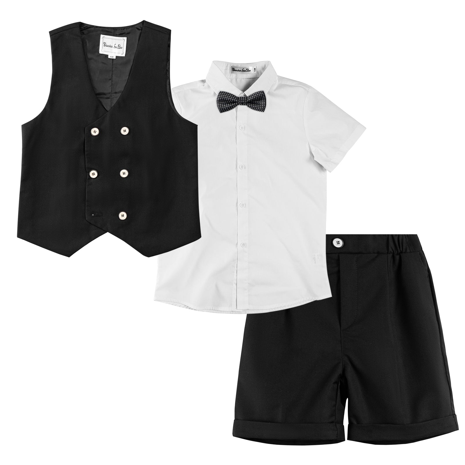 Summer Boys Suit, 4Pcs Kids Waistcoat Tuxedo Wedding Ring Bearer Outfit