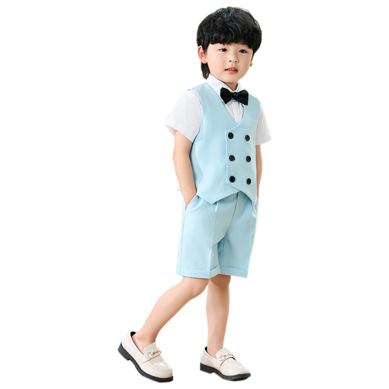 Summer Boys Suit, 4Pcs Kids Waistcoat Tuxedo Wedding Ring Bearer Outfit