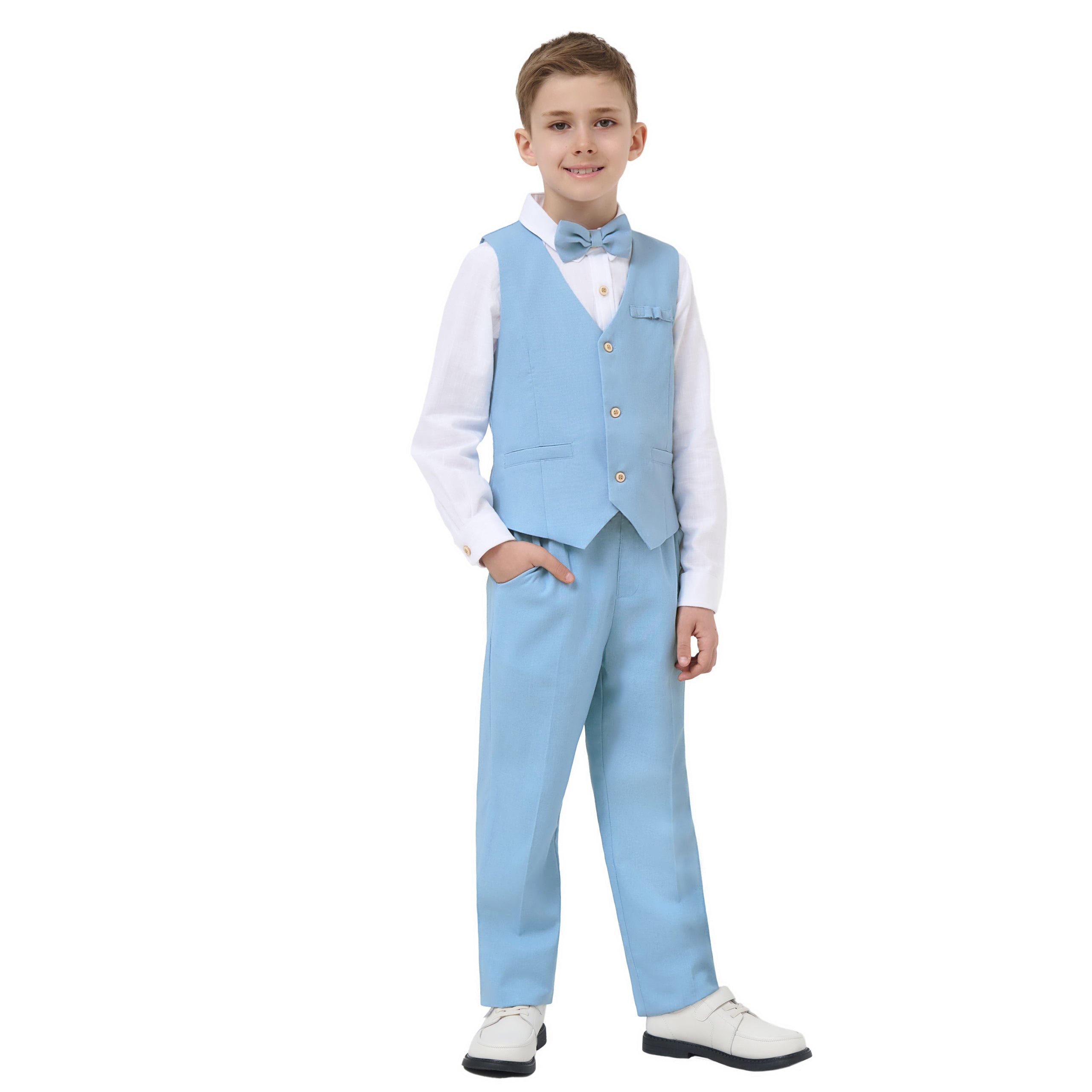Boys Linen Suit Dress Clothes Kids Graduation Wedding Outfit