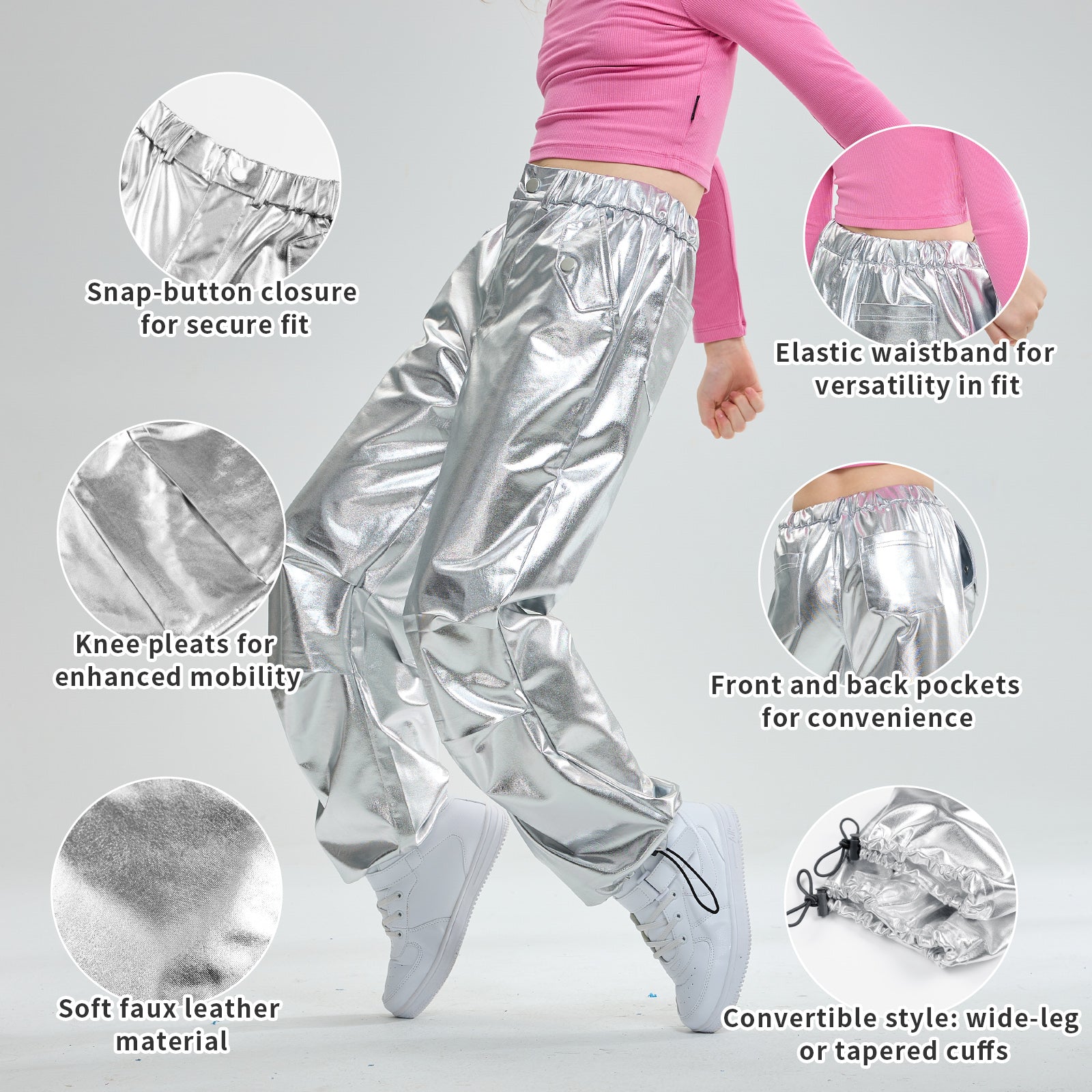 Girls Metallic Jogger Pants Shiny Jazz Street Hip Hip Dance Pants