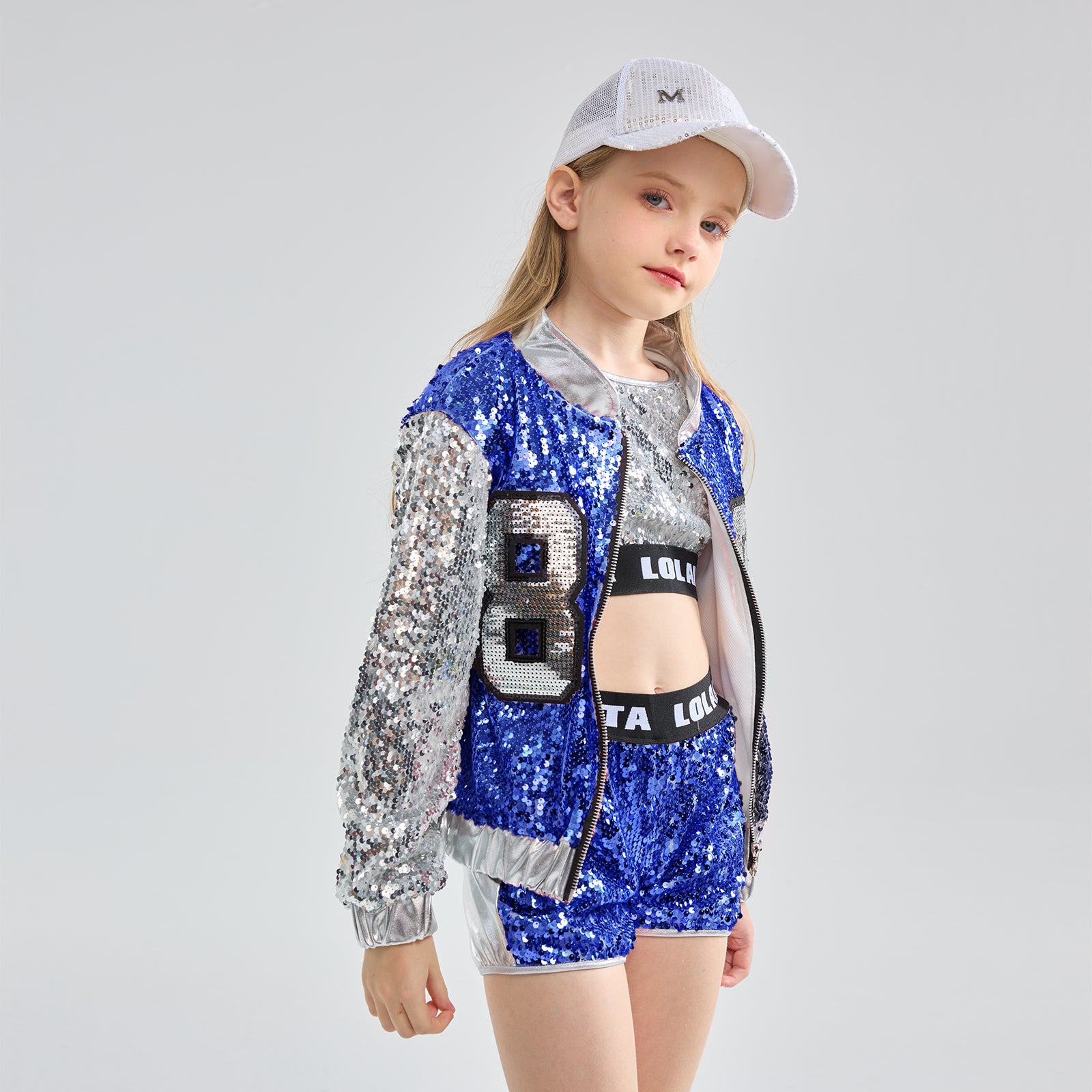 [VIP]Girls Fashionable Sequins Crop Top Shorts Dance Clothes