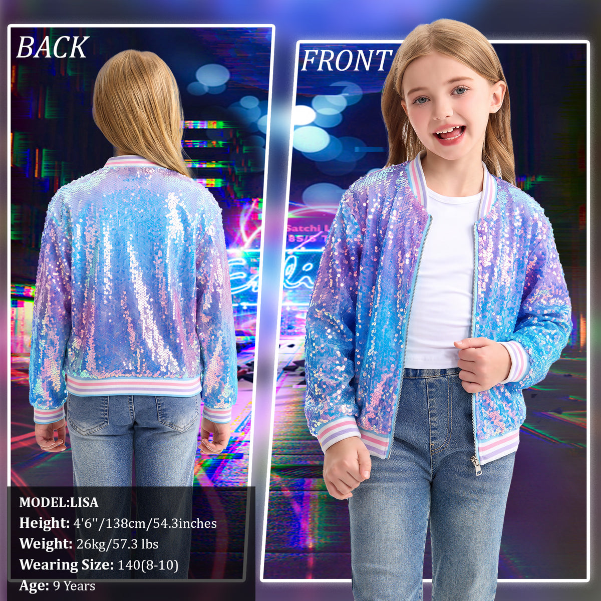 Girls Sequin Jacket Long Sleeve Kids Bomber Coats