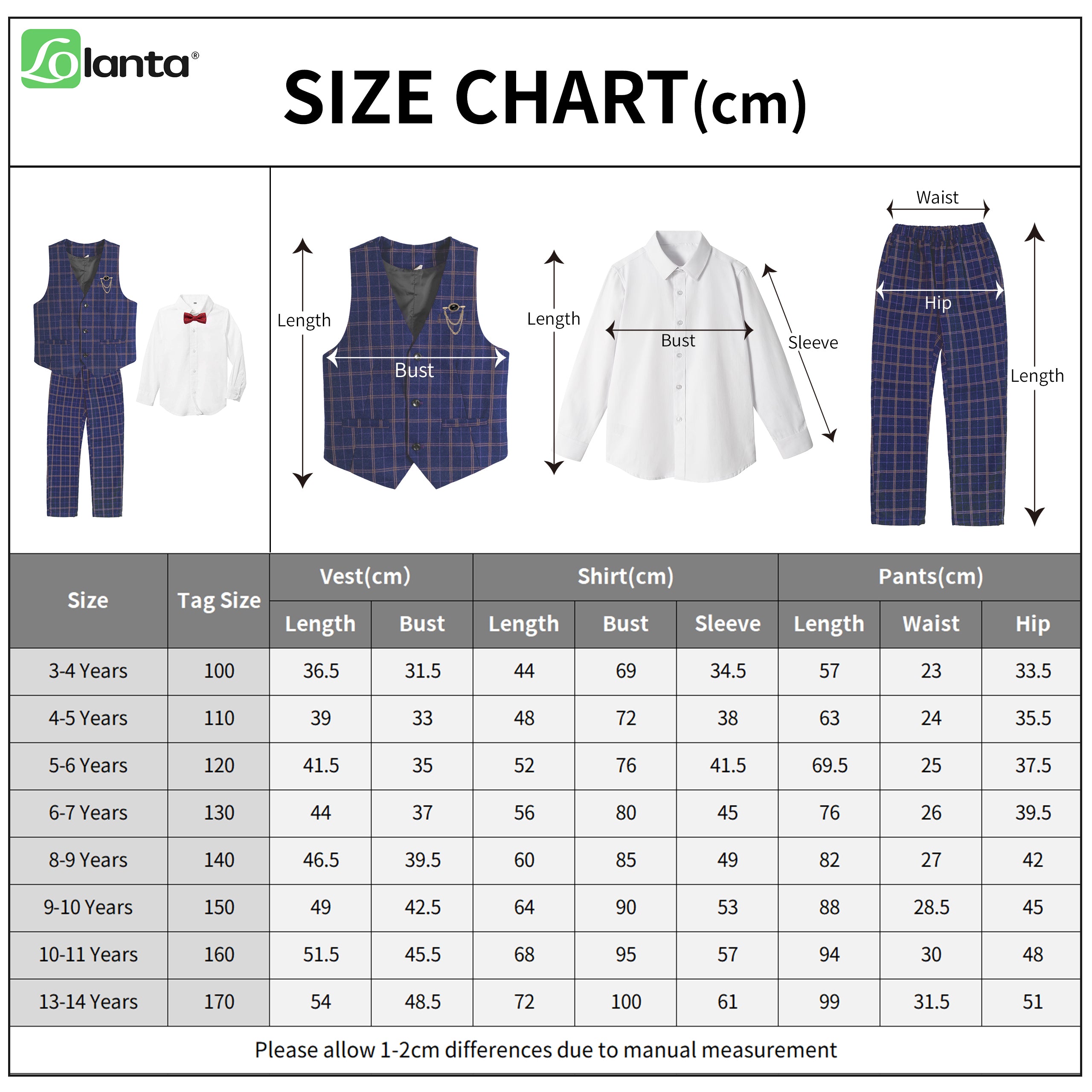 Boys Vest Pants Set Plaid Dress Suit with Shirt