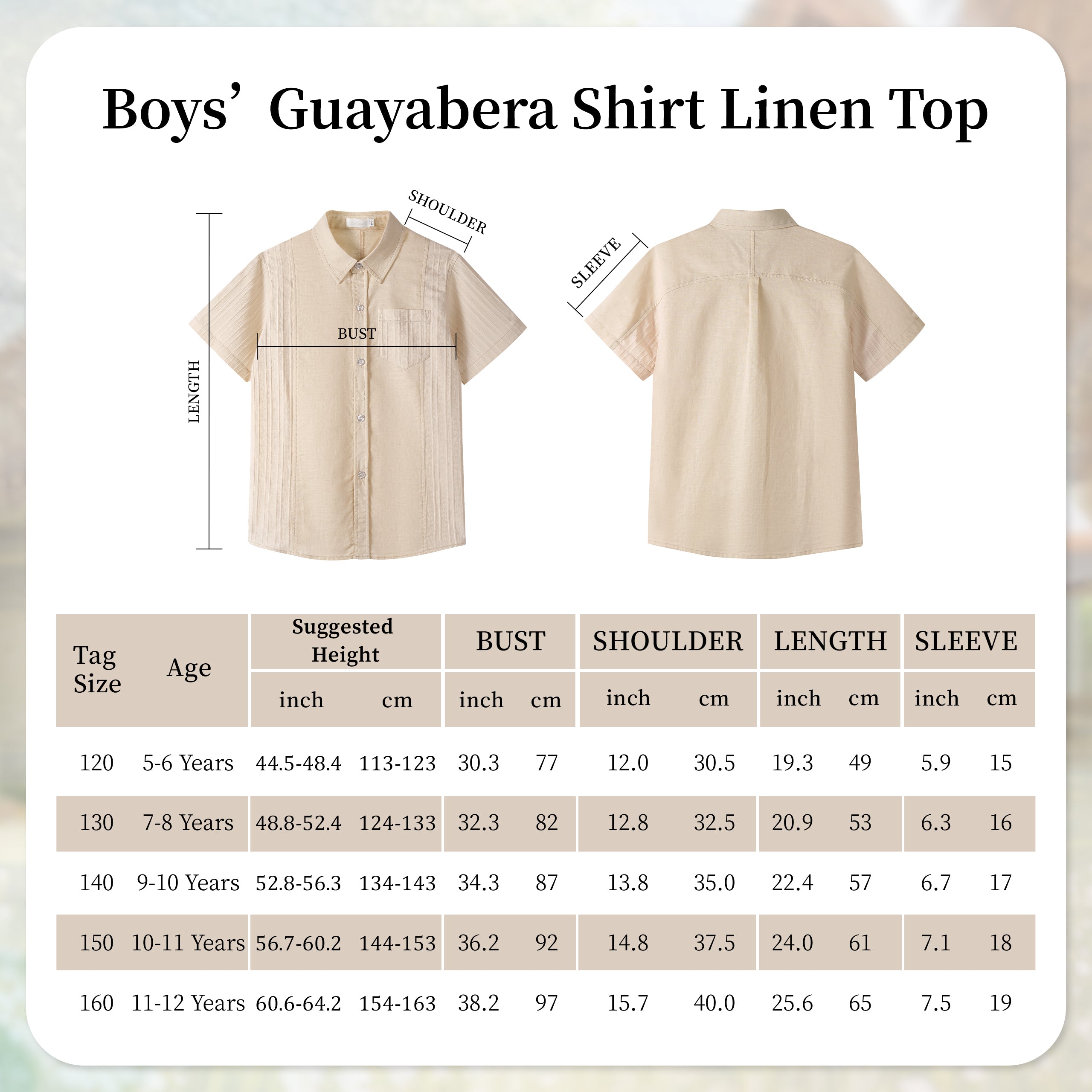 Boys Linen Shirt Short Sleeve Guayabera Shirts