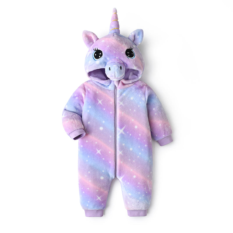 Lolanta Baby Toddler Girls Unicorn One-piece Fleece Hooded Rompers