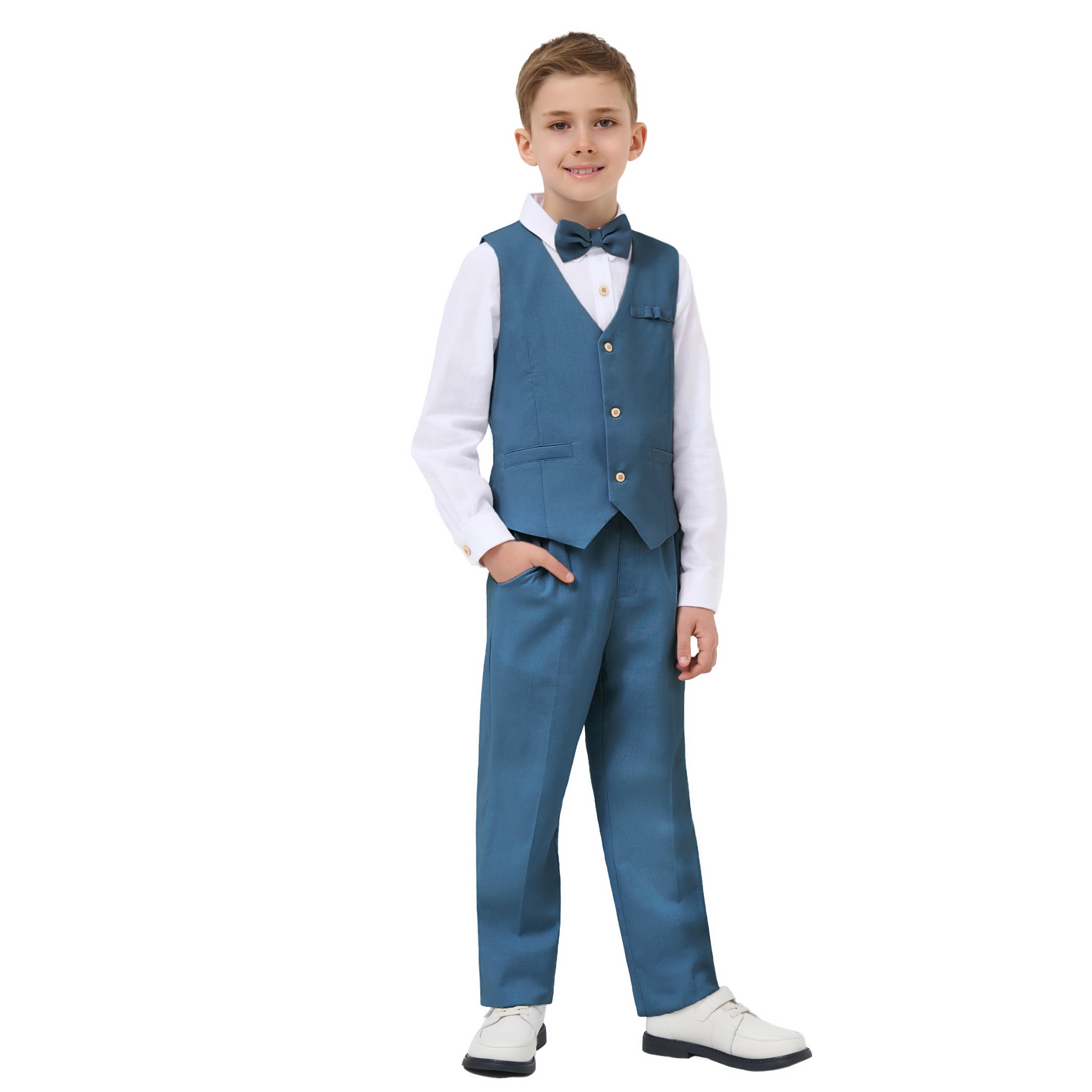 Boys Linen Suit Dress Clothes Kids Graduation Wedding Outfit