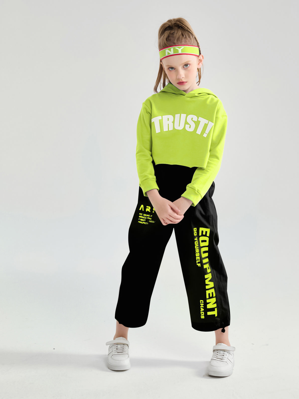 [VIP]Girls Hip Hop Cropped Hoodie Joggers Party Clothes Set