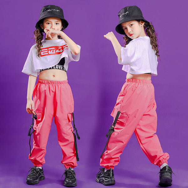 Girl's short-sleeved top Cargo Pants Hip Hop Dance Set