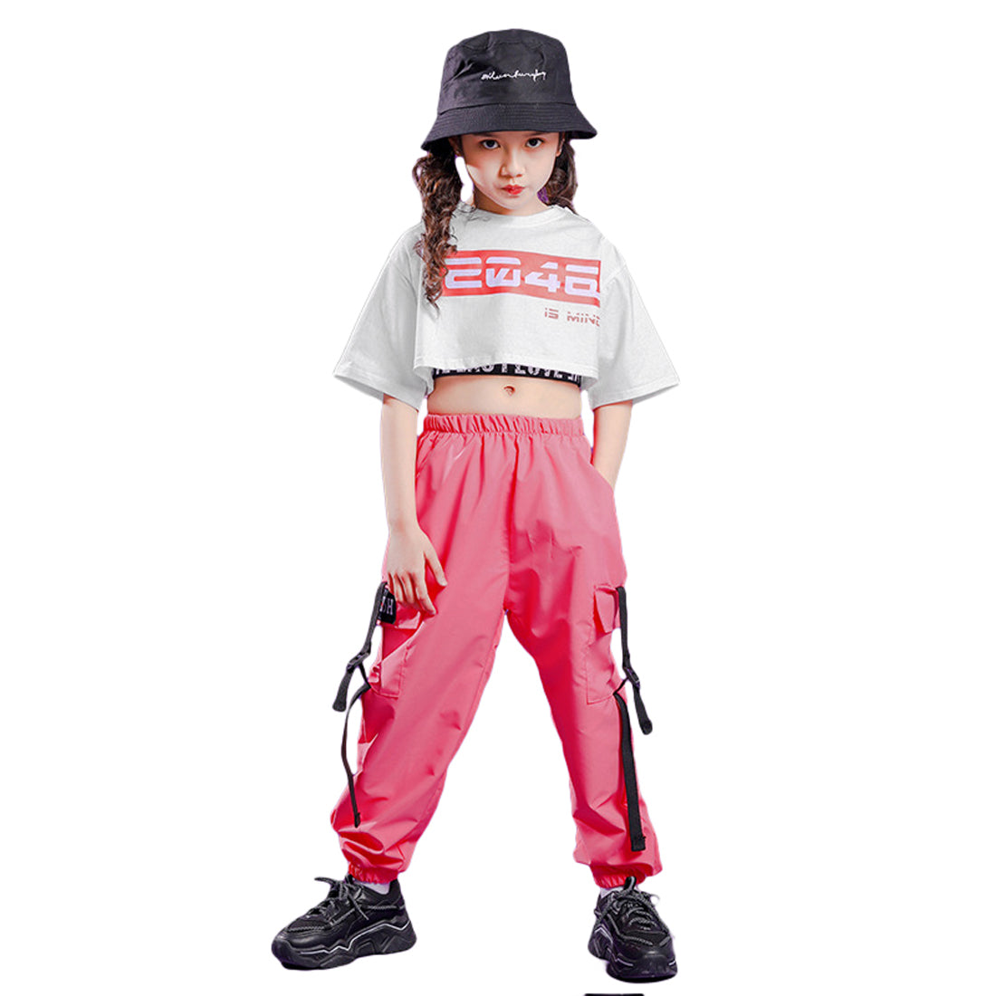 Girl's short-sleeved top Cargo Pants Hip Hop Dance Set