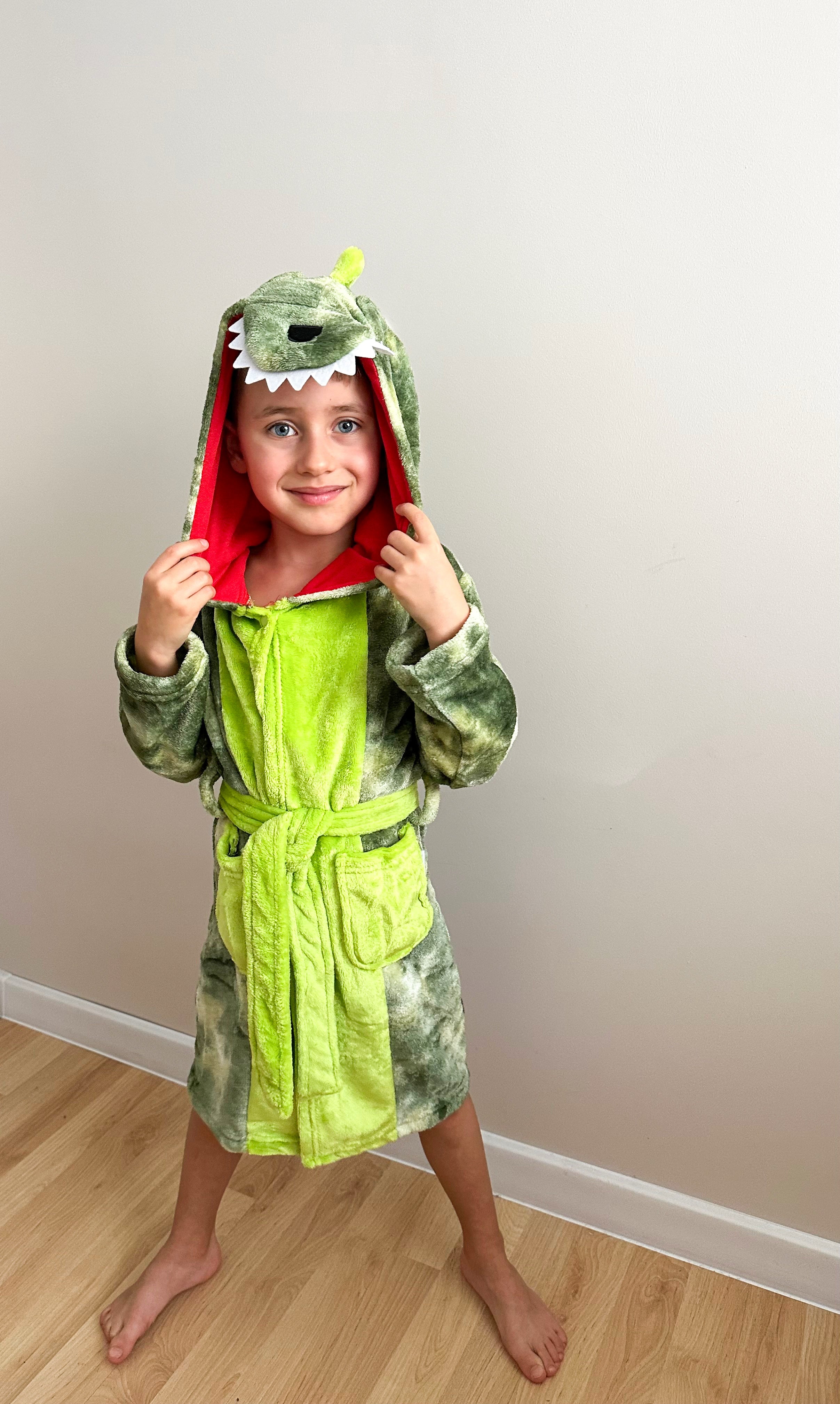 Boys Hooded Robes Fleece Dinosaur Bathrobe