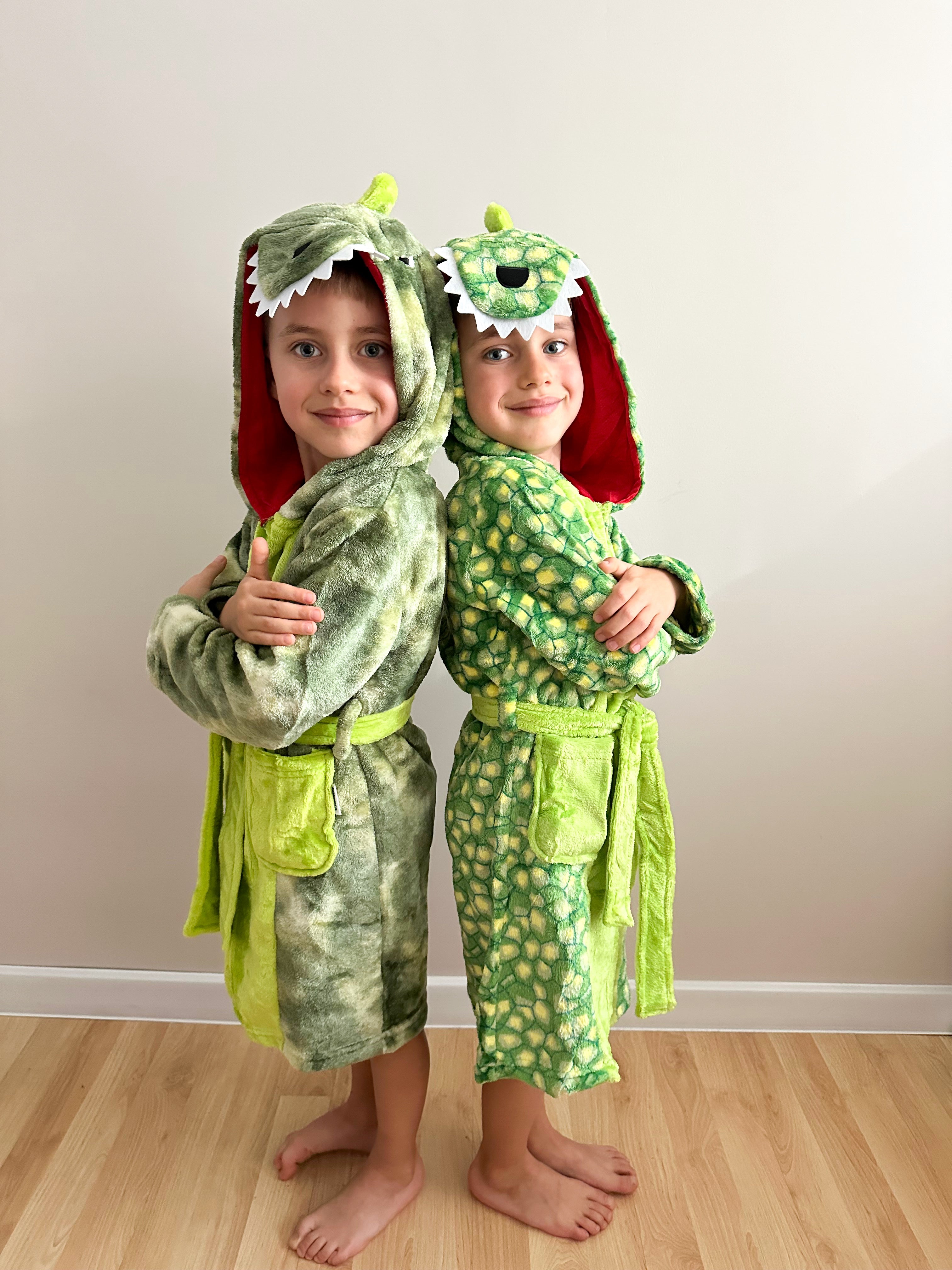 Boys Hooded Robes Fleece Dinosaur Bathrobe