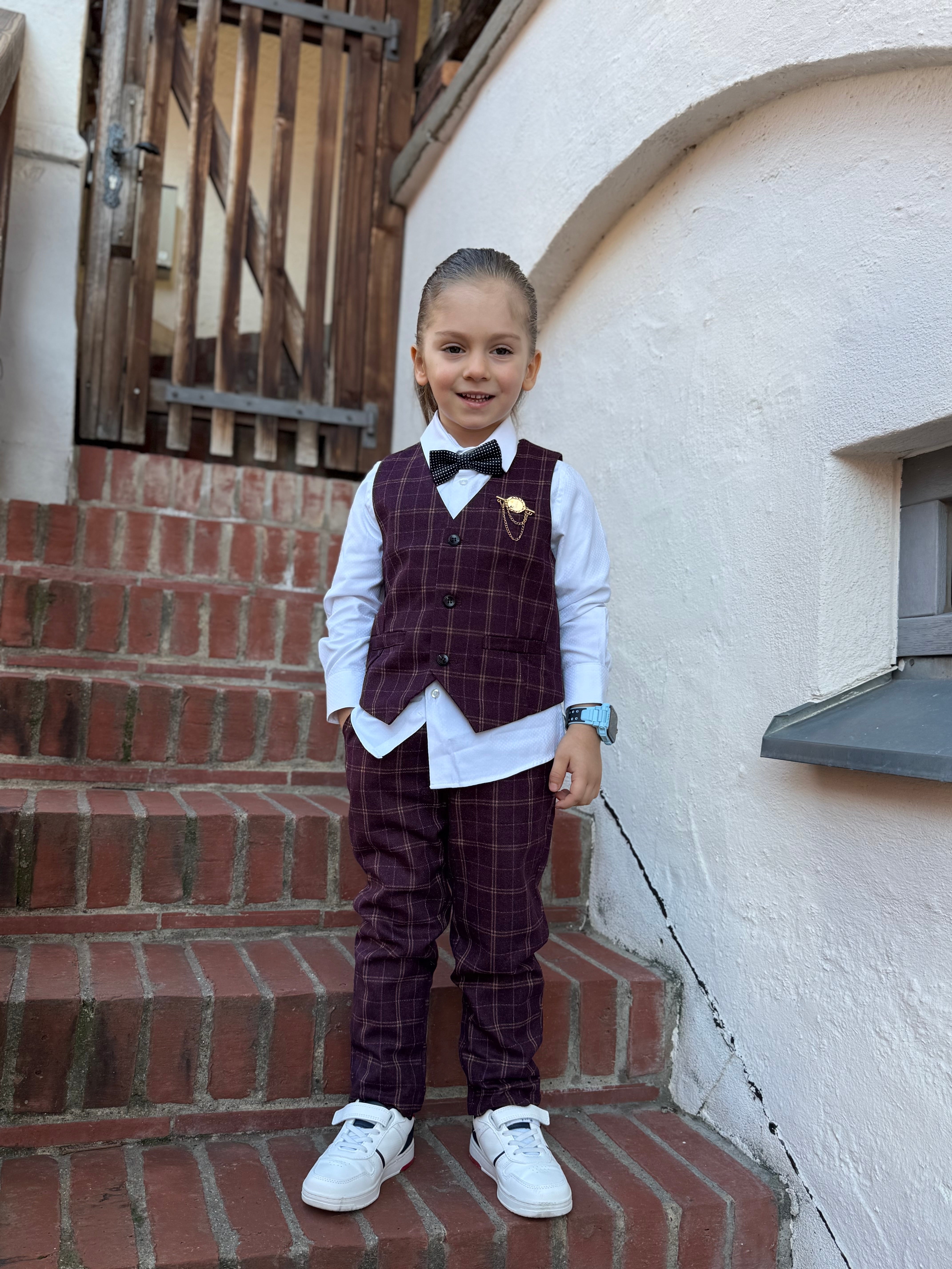 Boys Vest Pants Set Plaid Dress Suit with Shirt