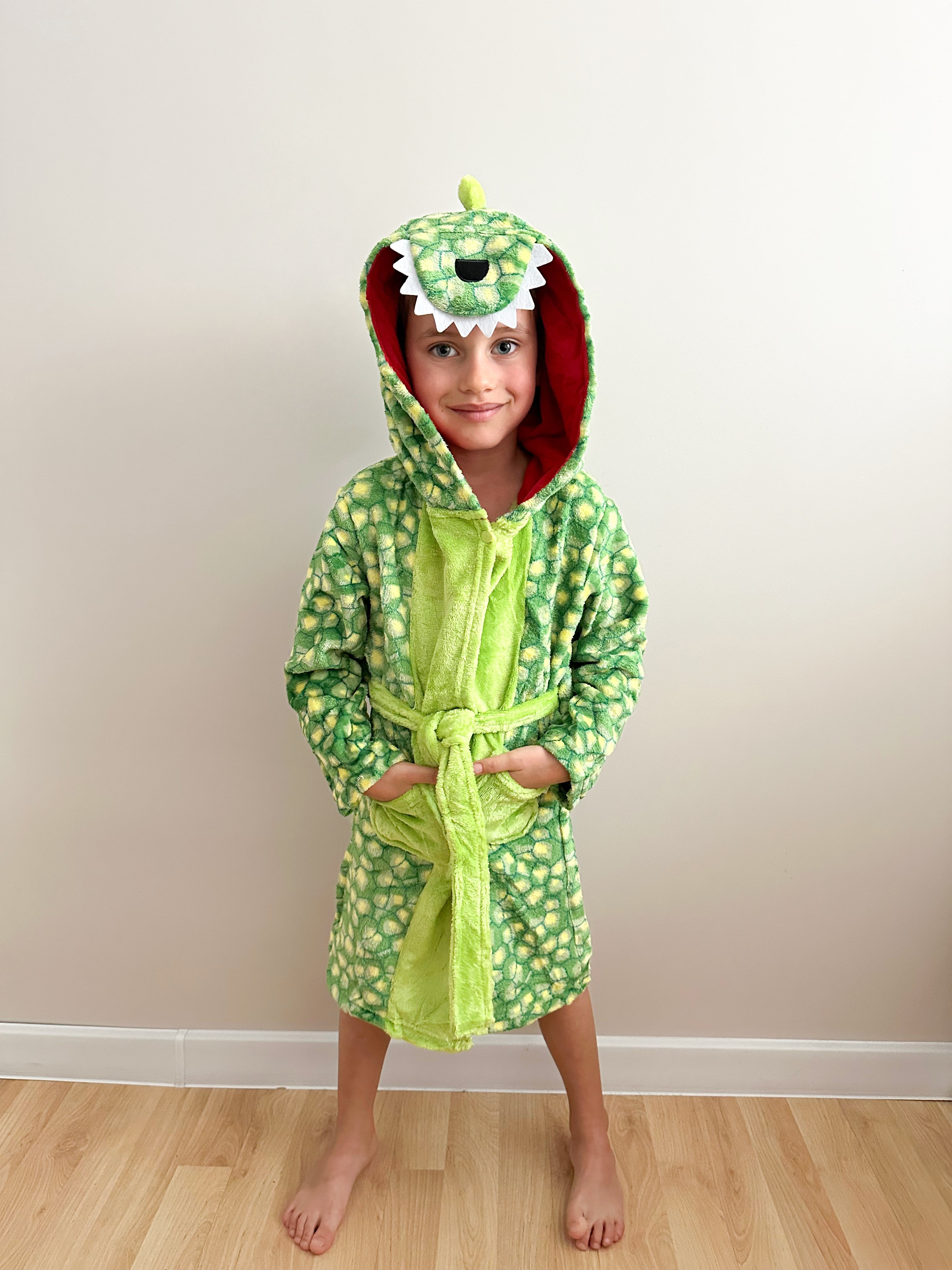 Boys Hooded Robes Fleece Dinosaur Bathrobe