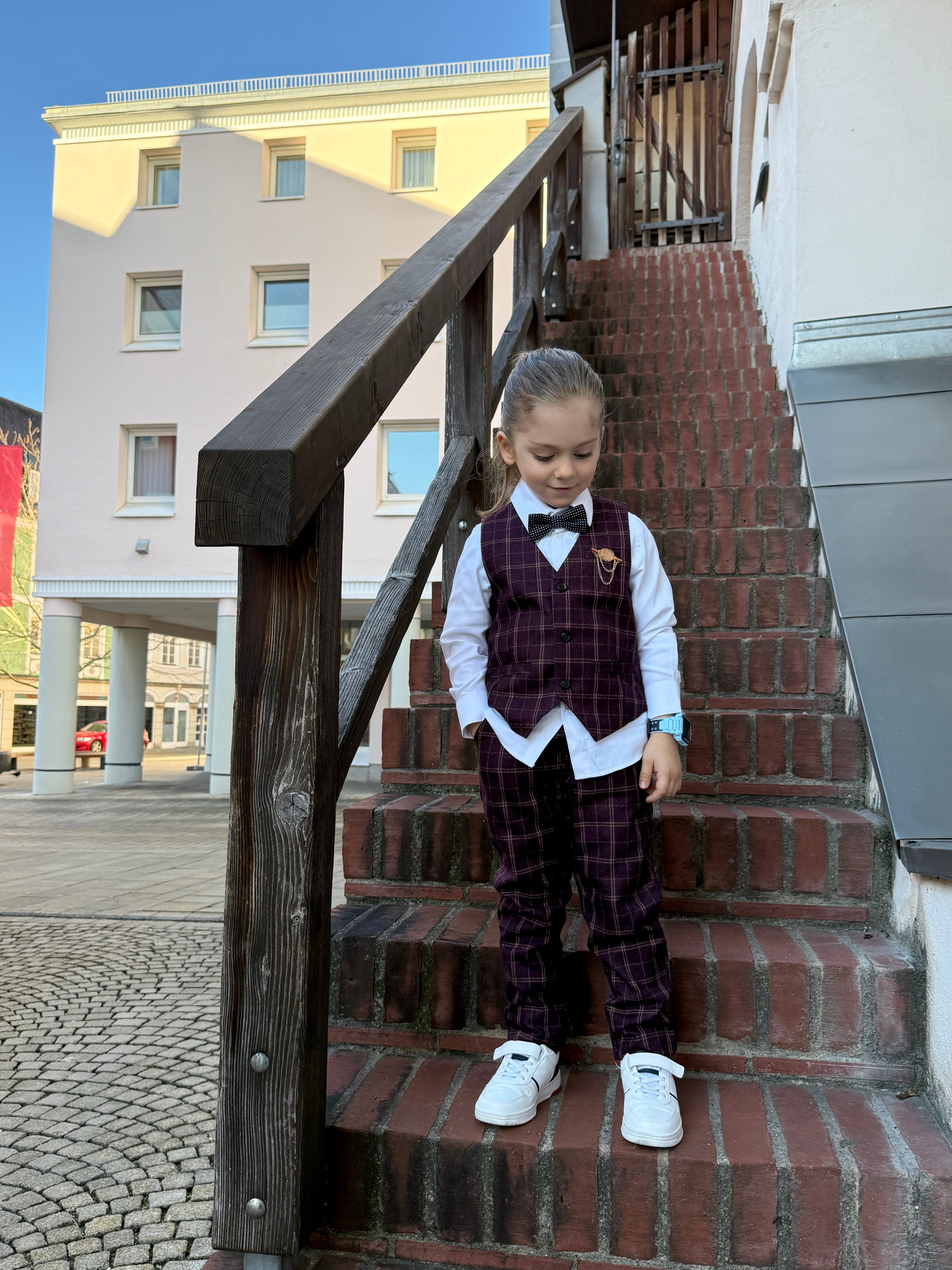 Boys Vest Pants Set Plaid Dress Suit with Shirt