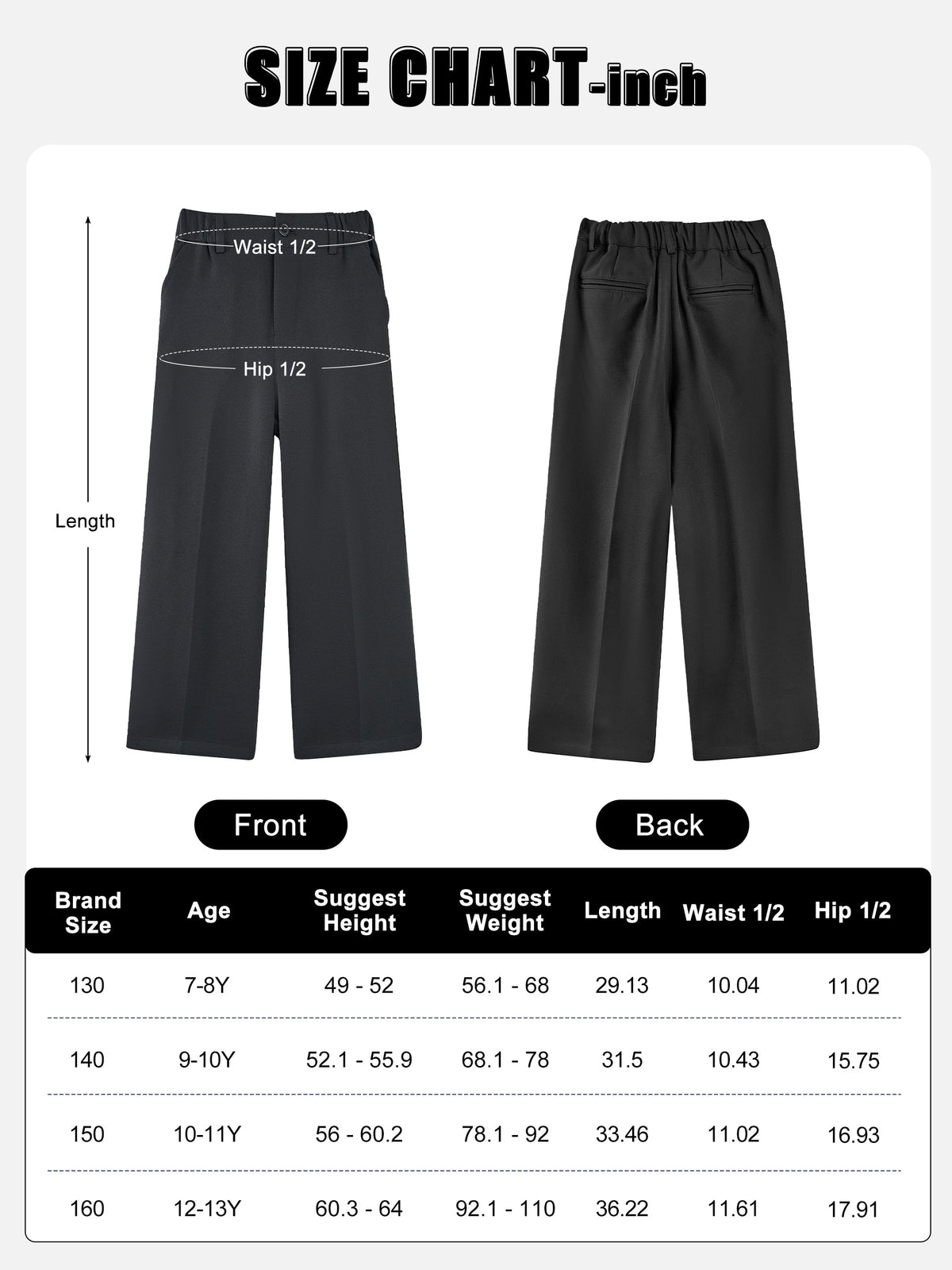 Girls Dress Pants Wide Leg Kids School Uniform Slacks