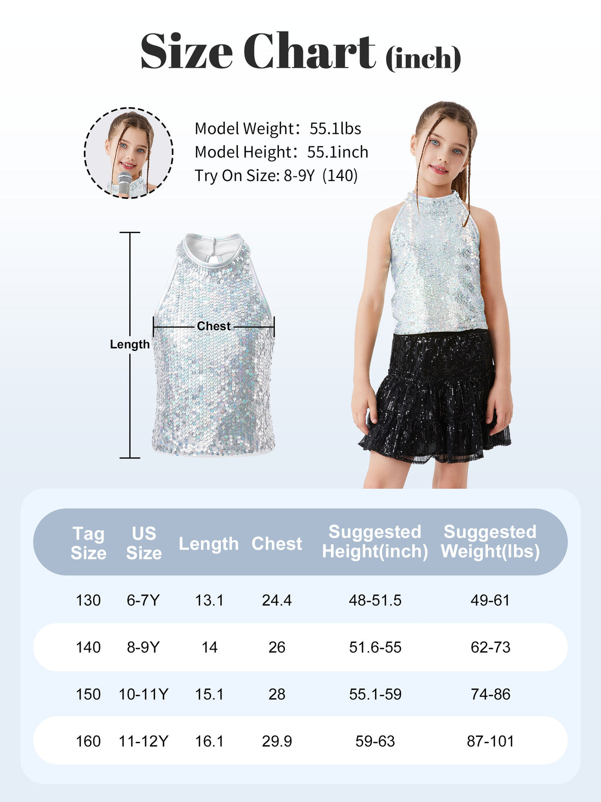 Girls Sequin Halter Top Stretchy Tank Sparkly Dance Shirt