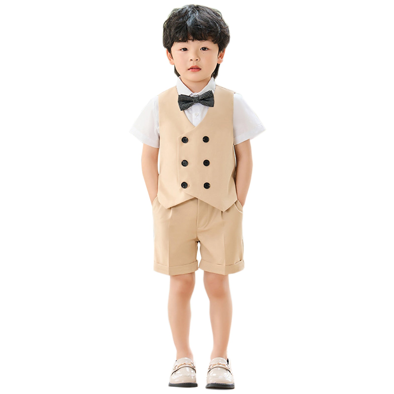 Summer Boys Suit, 4Pcs Kids Waistcoat Tuxedo Wedding Ring Bearer Outfit