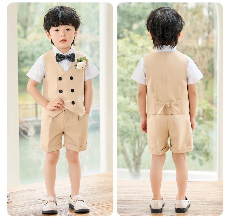 Summer Boys Suit, 4Pcs Kids Waistcoat Tuxedo Wedding Ring Bearer Outfit