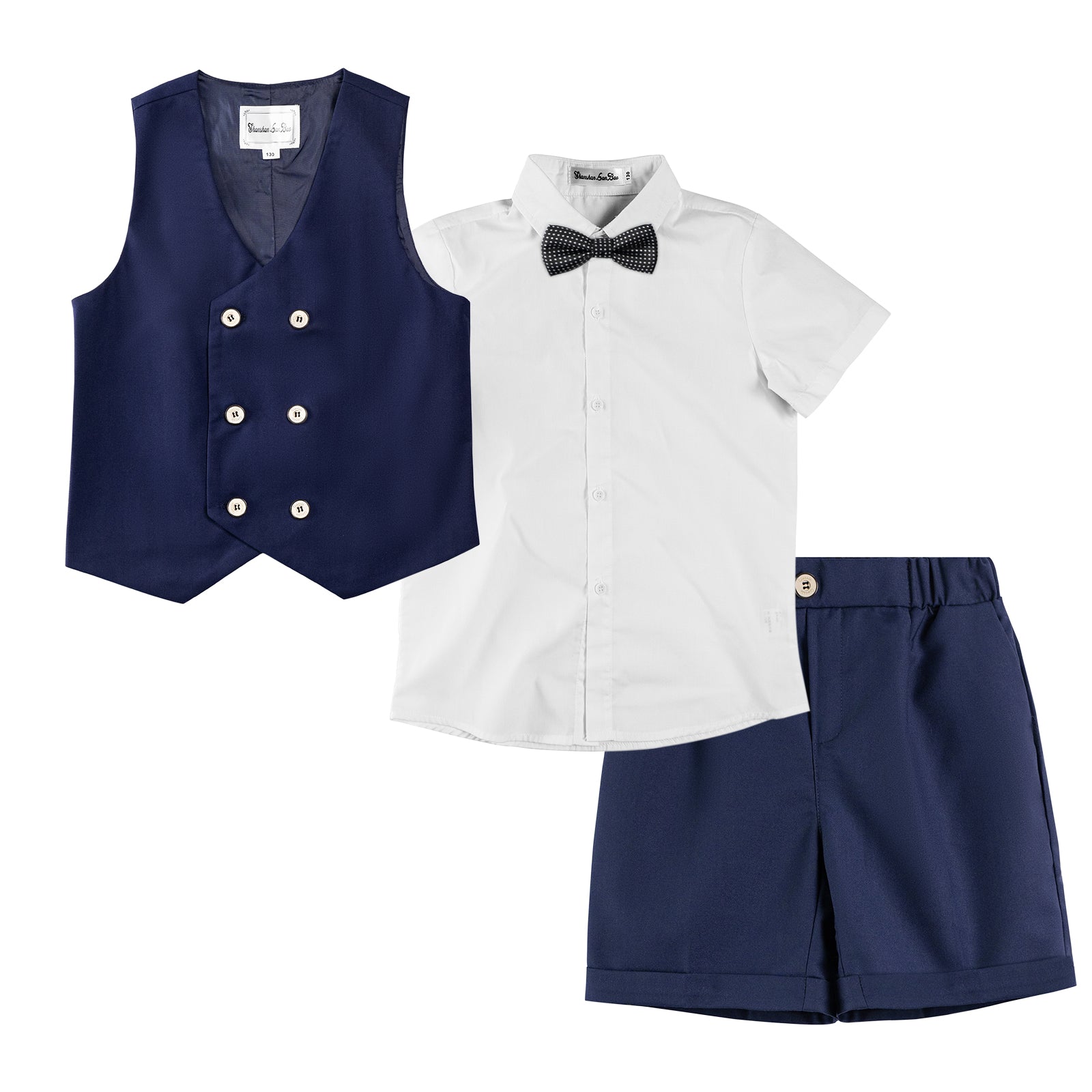 Summer Boys Suit, 4Pcs Kids Waistcoat Tuxedo Wedding Ring Bearer Outfit