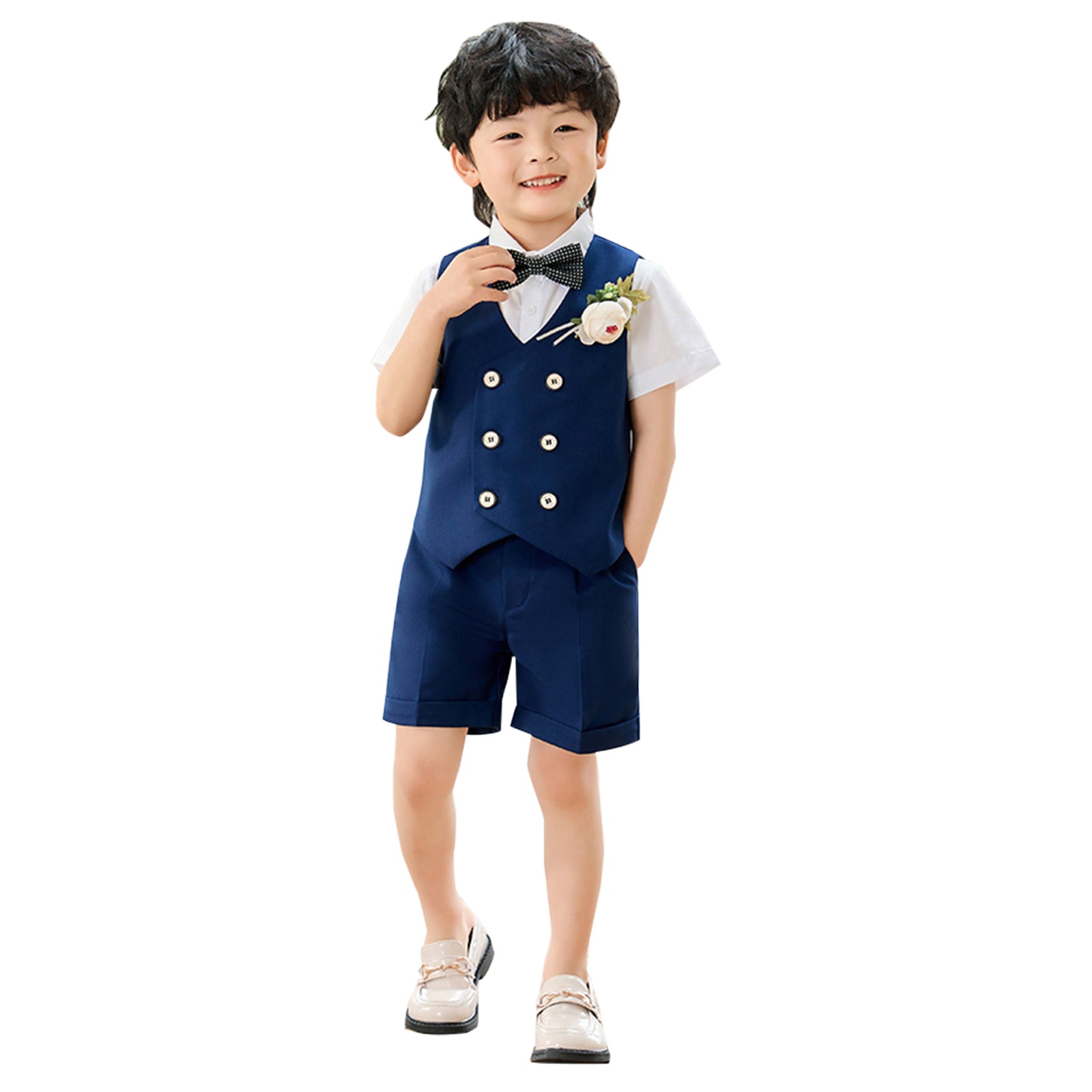 Summer Boys Suit, 4Pcs Kids Waistcoat Tuxedo Wedding Ring Bearer Outfit