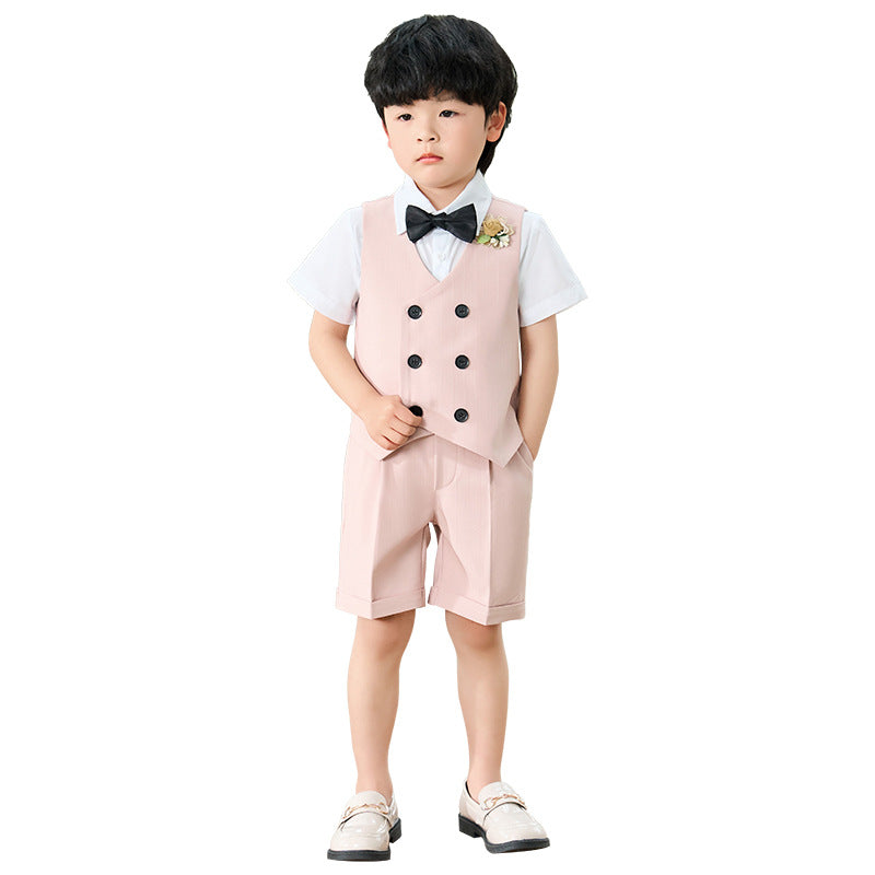 Summer Boys Suit, 4Pcs Kids Waistcoat Tuxedo Wedding Ring Bearer Outfit