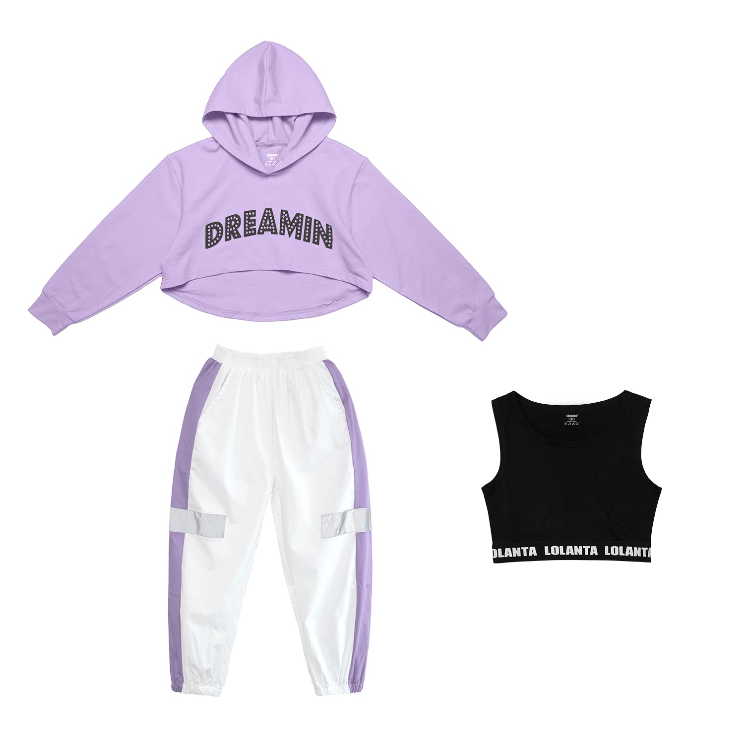 Girl's Street Dance Stage Hoodie Crop Top Sweatpants Performance Outfit