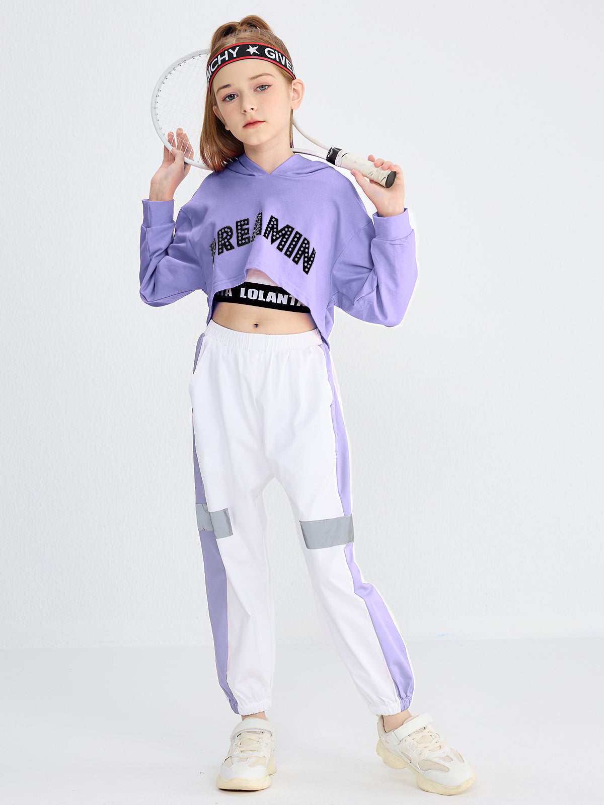 Girl's Street Dance Stage Hoodie Crop Top Sweatpants Performance Outfit