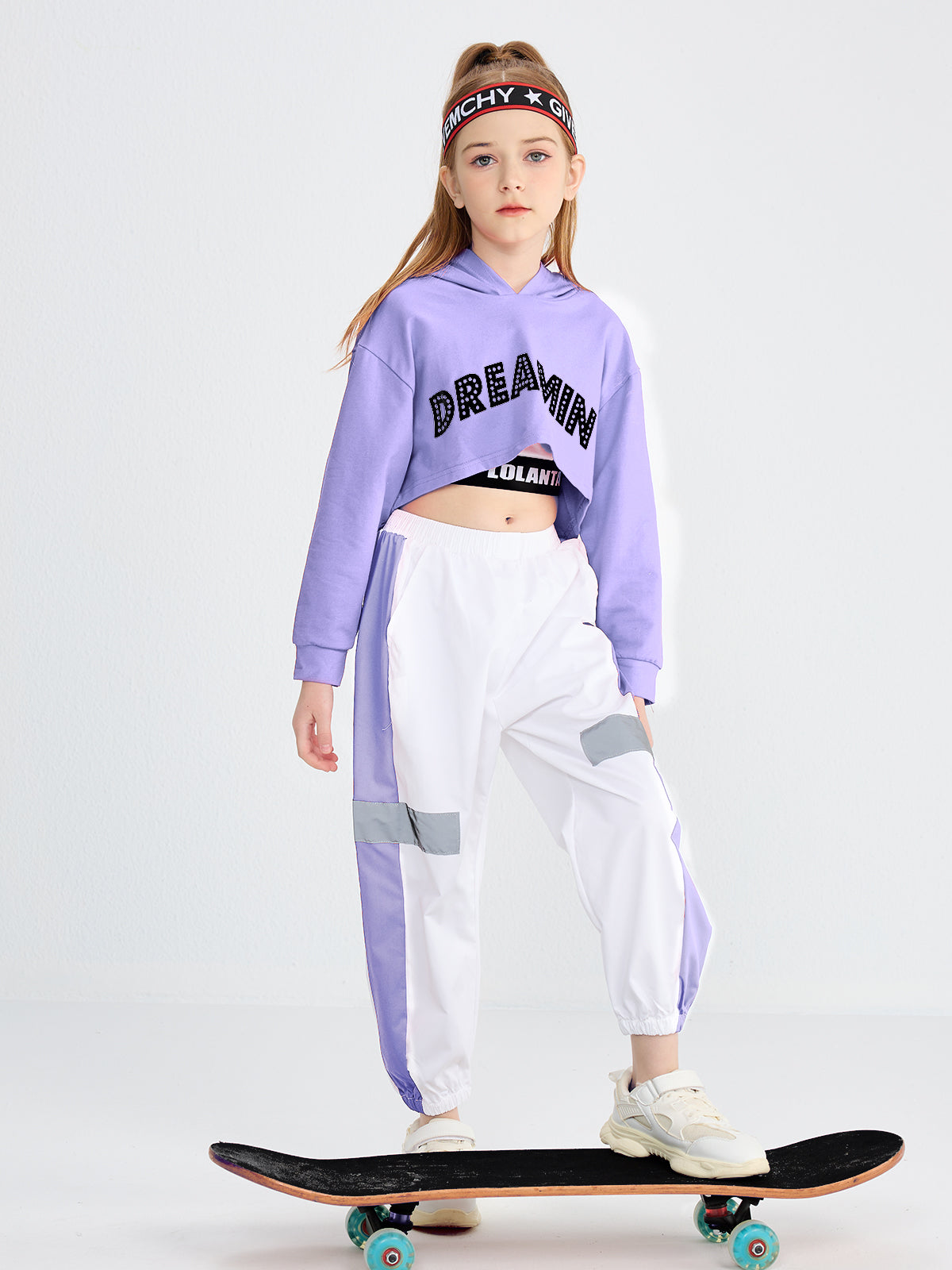 Girl's Street Dance Stage Hoodie Crop Top Sweatpants Performance Outfit