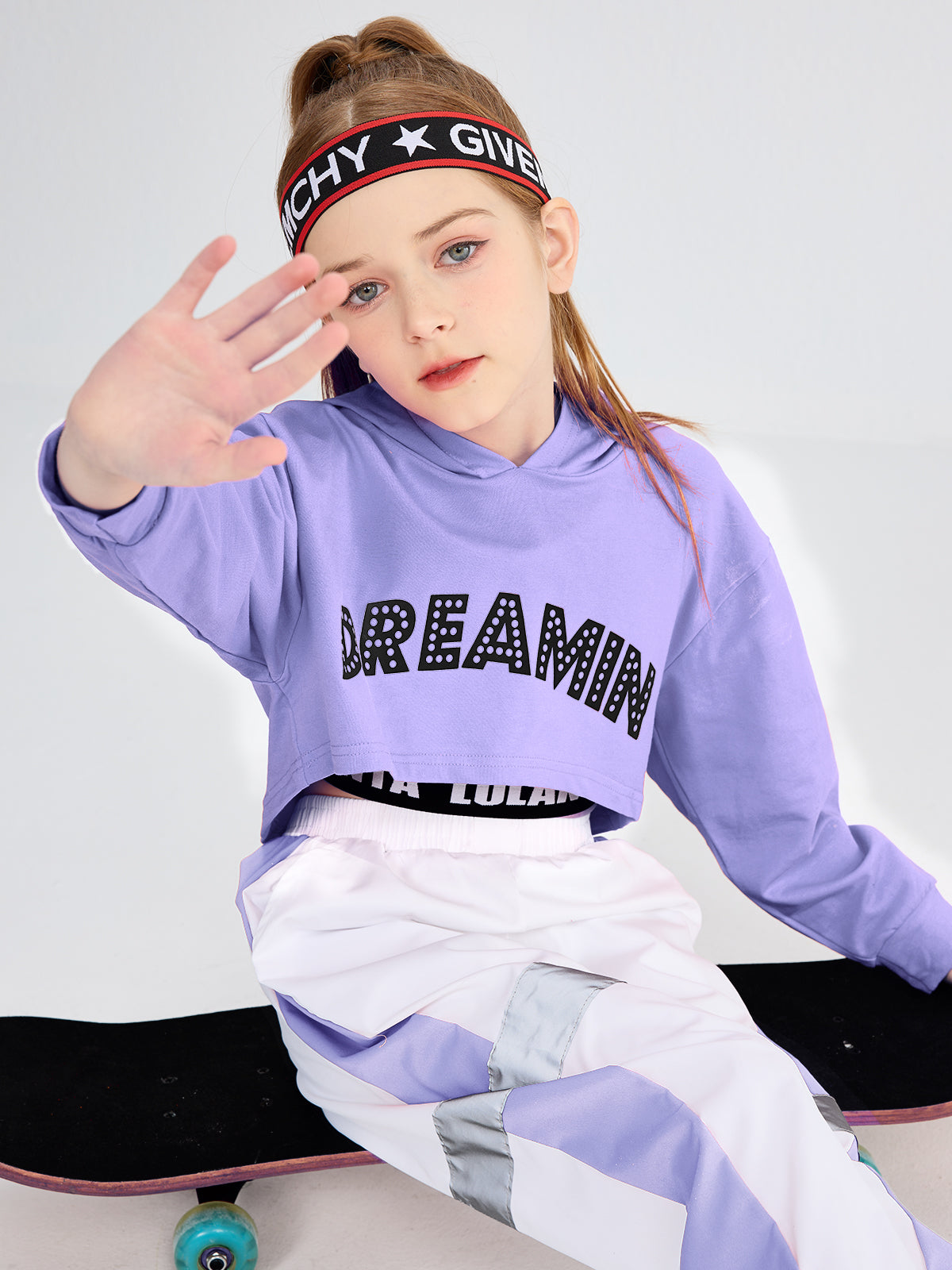 Girl's Street Dance Stage Hoodie Crop Top Sweatpants Performance Outfit