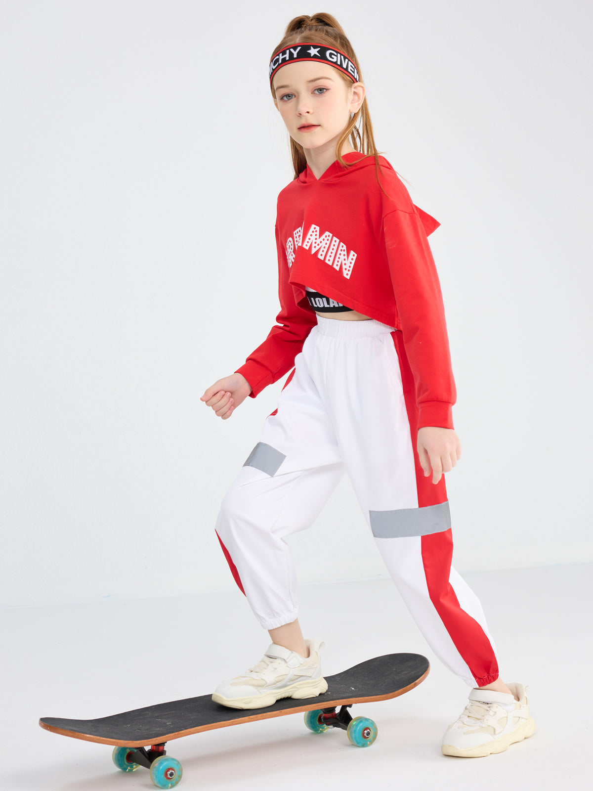 Girl's Street Dance Stage Hoodie Crop Top Sweatpants Performance Outfit