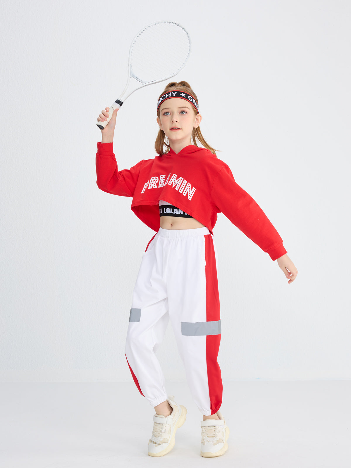 Girl's Street Dance Stage Hoodie Crop Top Sweatpants Performance Outfit